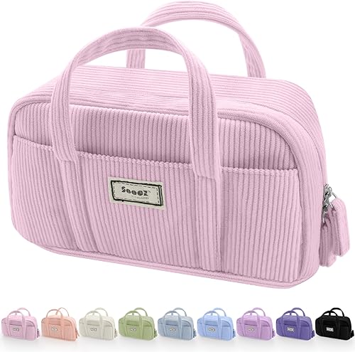 Miniatura 11 de Sooez Estuche grande para lápices, extra grande con 5 compartimentos, bolsa para bolígrafos de amplia apertura, organizador suave de gofres