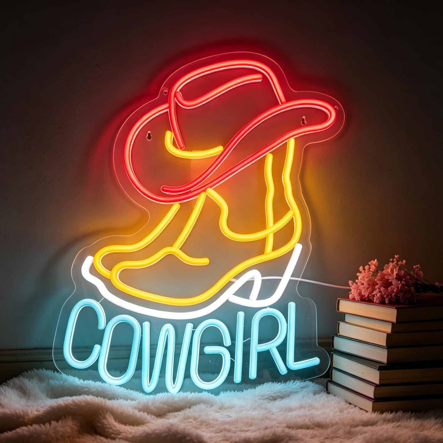 Cowgirl Boot Neon Sign Western Cowboy Neon Light Boot LED Sign with USB Powered for Farm Wall Hanging Decor Bedroom Bar Office Man Cave Birthday Christmas 12”X16.8”