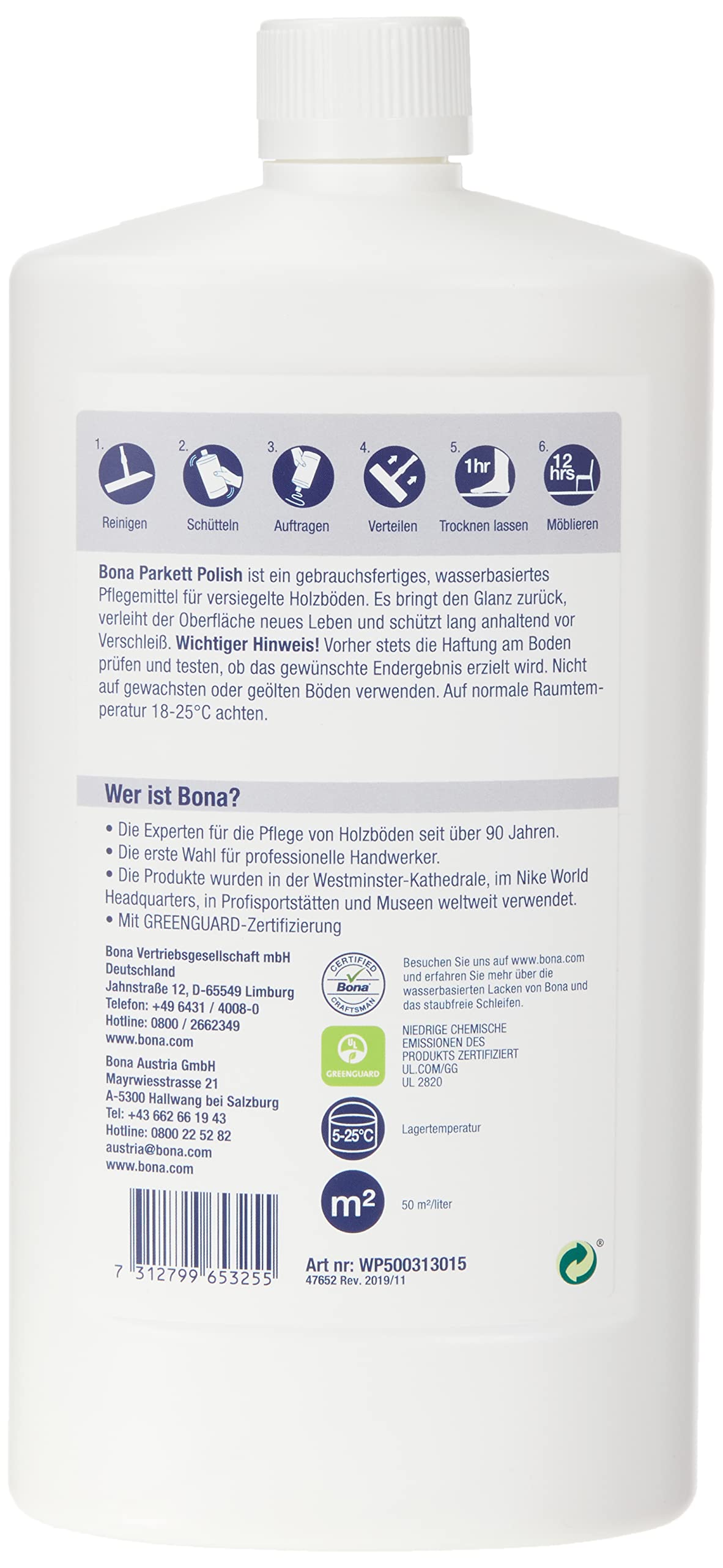 Bona Parquet, olio per la cura del parquet, opaco, per parquet e parquet opaco, per pavimenti in legno laccato, 1 l, parquet sigillato, lucidatura, parquet, prodotti per la cura del parquet