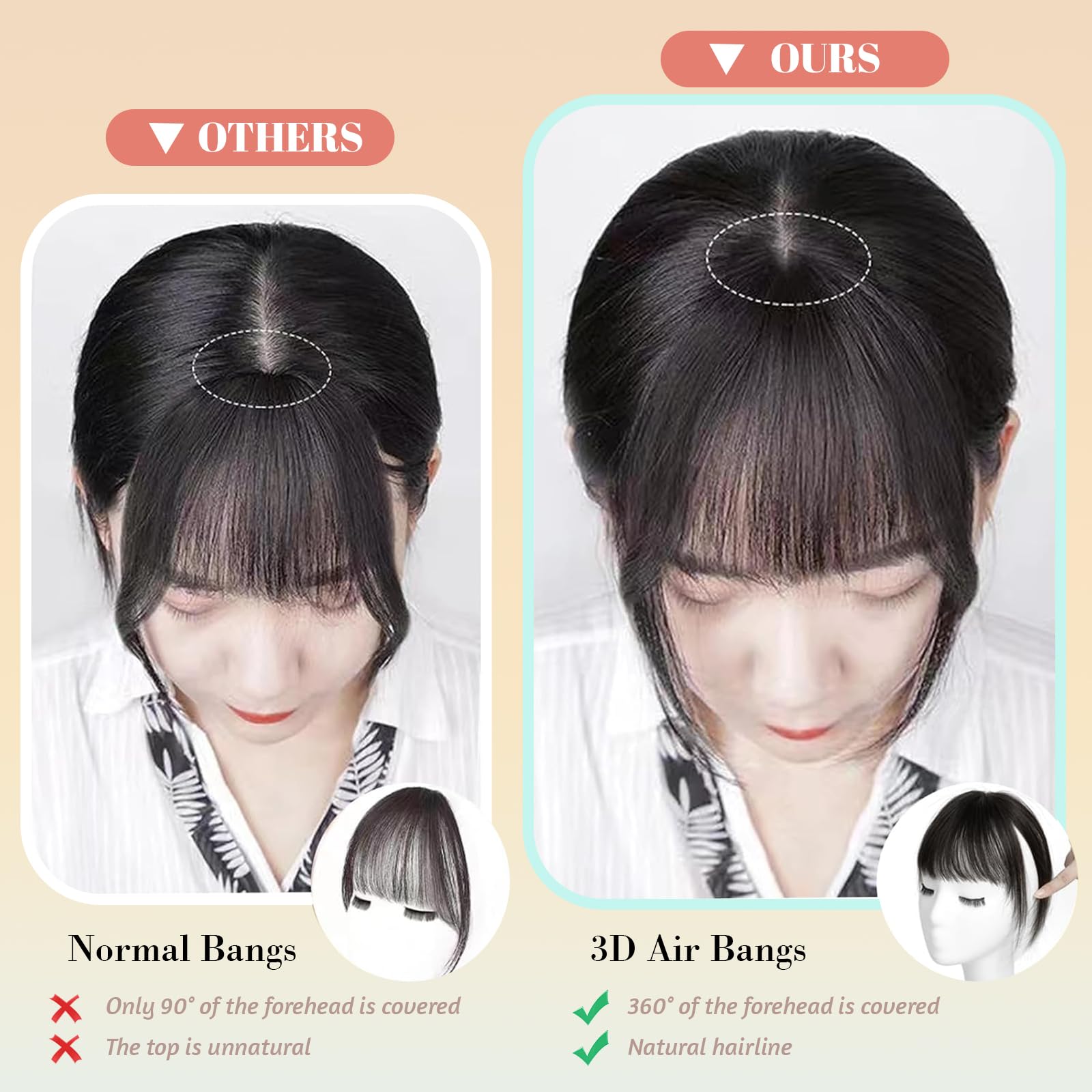 SEA SINGING Clip in Bangs Real Human Hair Extensions Air Bangs Hairpiecesfor Thinning Hair Women Real Hair 360°Clip on Bangs for Daily Wear Medium Brown - Image 4