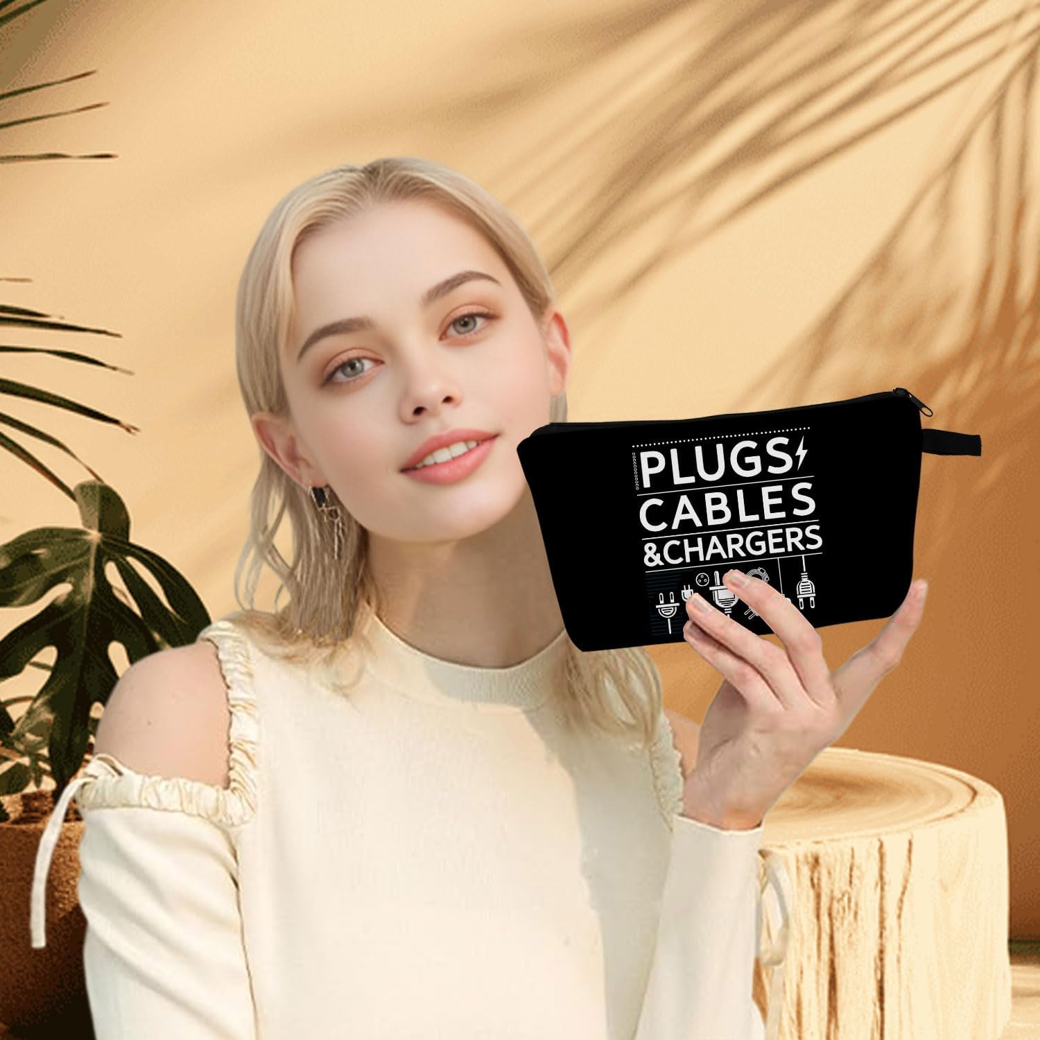 Charger Storages Makeup Bag Gifts for Women Charger Plugs Cosmetic Travel Storage Bag for Charging Cord Electronics Accessories Storage Makeup Bag Zipper Pouch Toiletry Bag(Black) - Image 2