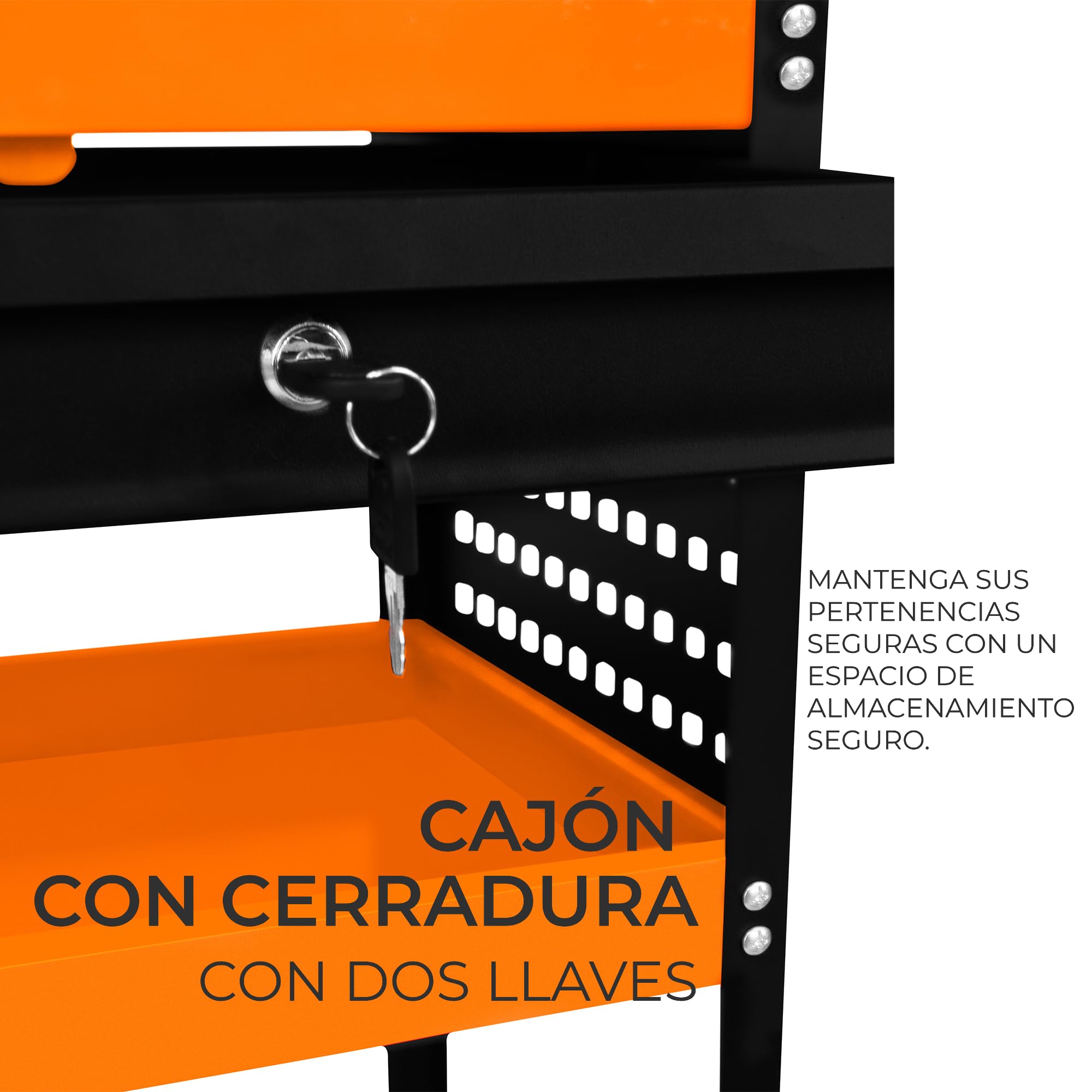 Organizador Herramientas con Ruedas Carrito Portaherramientas de Acero 3 Niveles Carro Duradero Portátil para Taller Garaje Ganchos Llaves Tableros Colgantes Cajón Bloqueable Capacidad 150kg