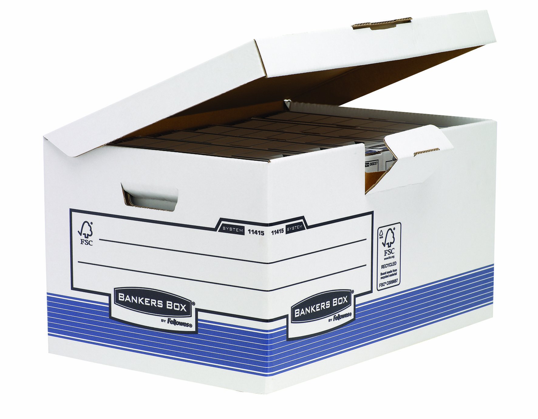 Container à archives Bankers Box System Flip Top Maxi, assemblage auto Fastfold, coloris blanc/bleu - Lot de 10