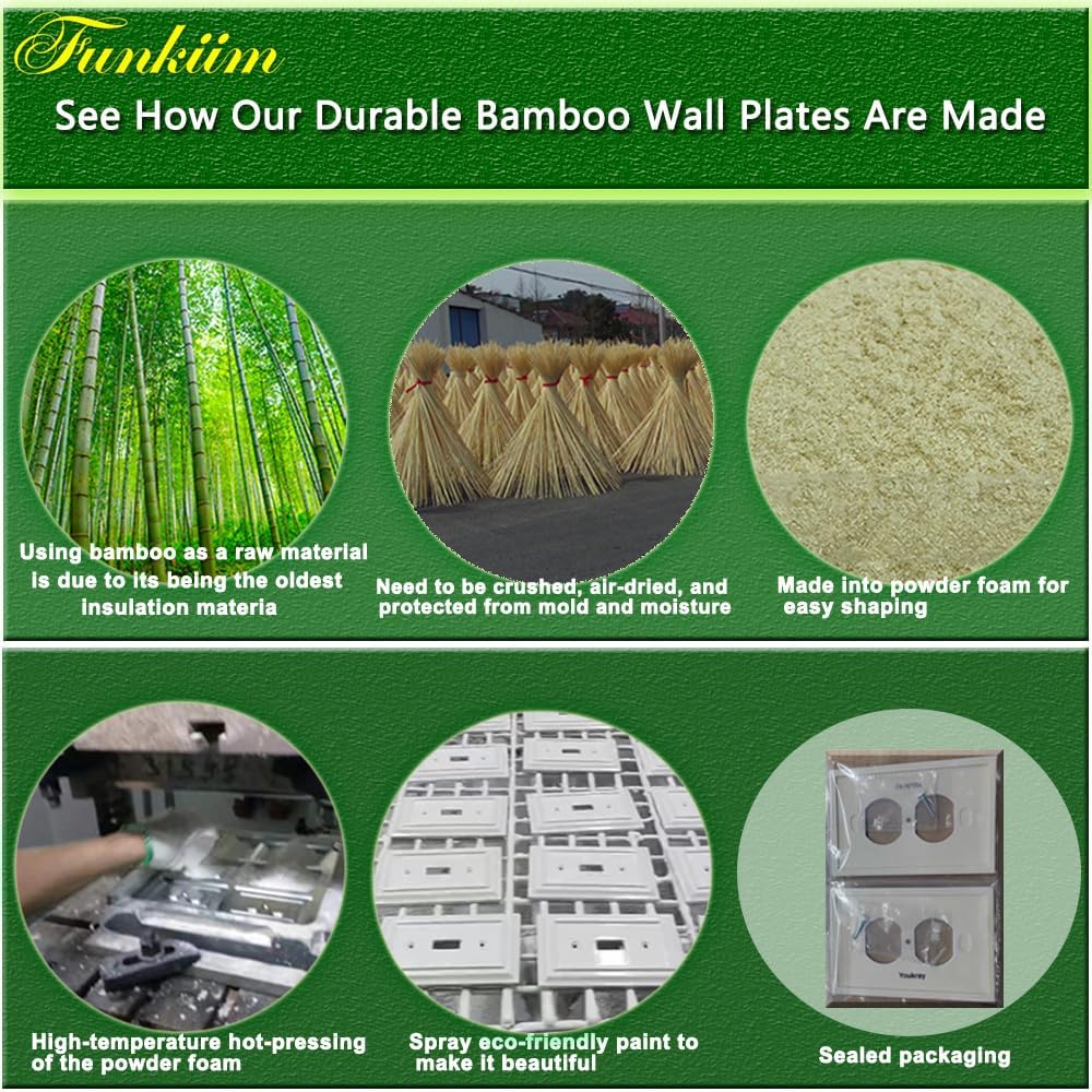 Pure White Classic Beadboard Wall Plates,Light Switch Covers,Electrical Outlet Covers, Switch Plates of Various Combination, Nature Bamboo Fiber Wall plate (3 Gang Toggle 1 Pack)