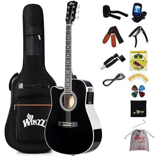 Winzz Guitare électro-acoustique folk 4/4 pour débutants et enfants à