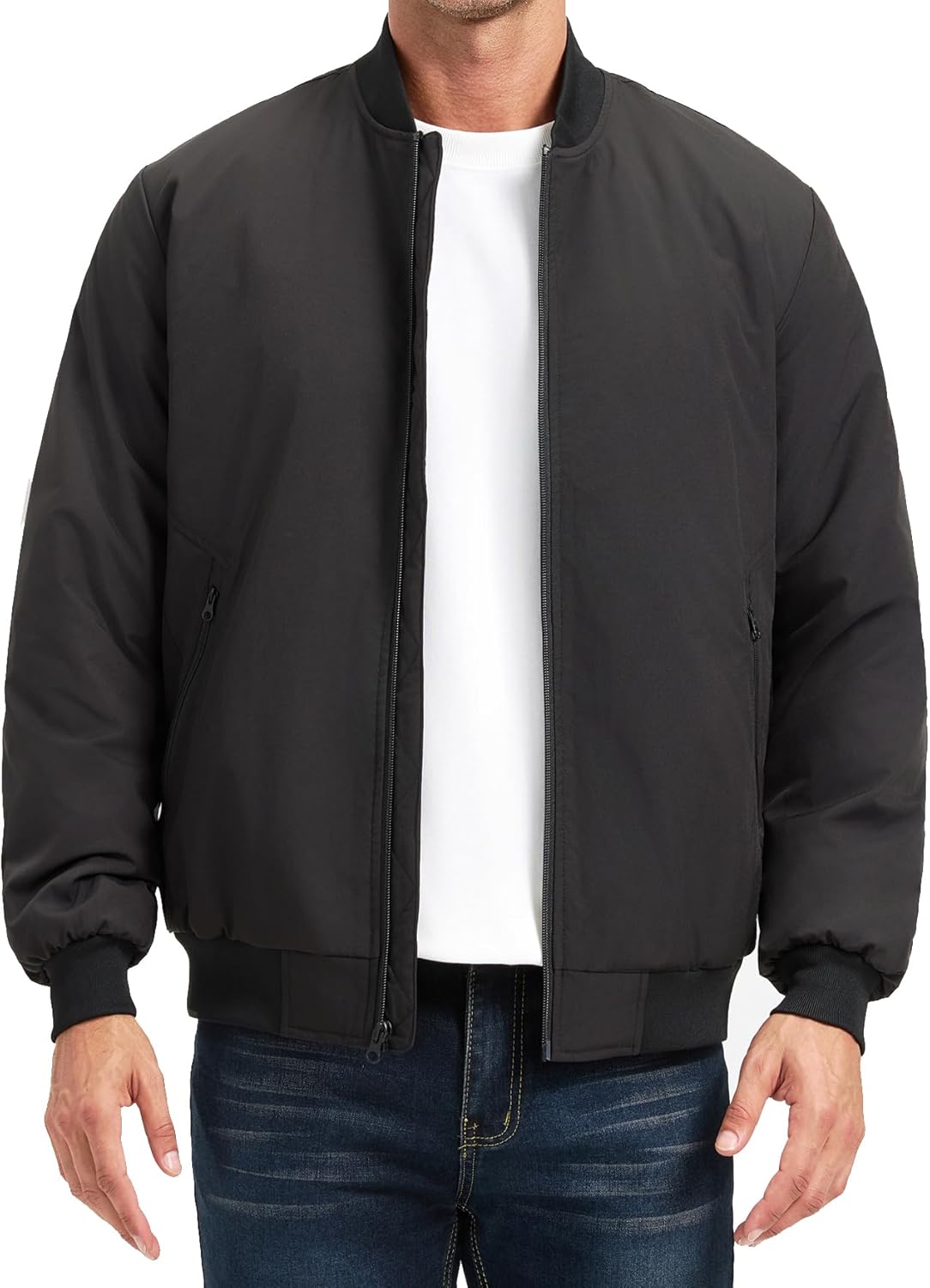 ULUSERN Men's Jackets-Bomber Jacket Fall Winter Warm Windbreaker Full Zip Casual Padded Coats