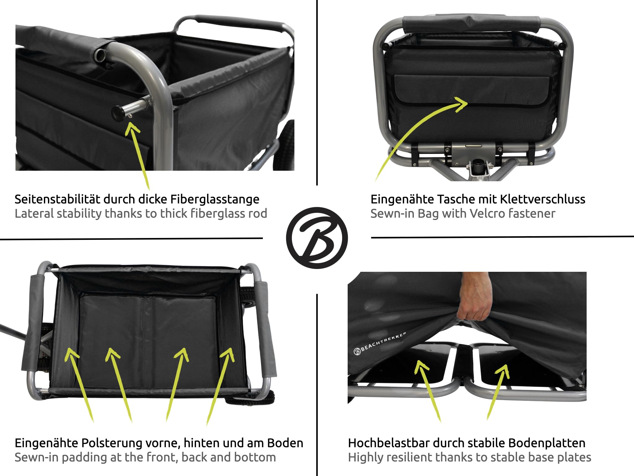 New Beachtrekker Life Chariot Pliable + Frein de stationnement, Chariot à Main Pliable avec pneus pneumatiques (Noir)