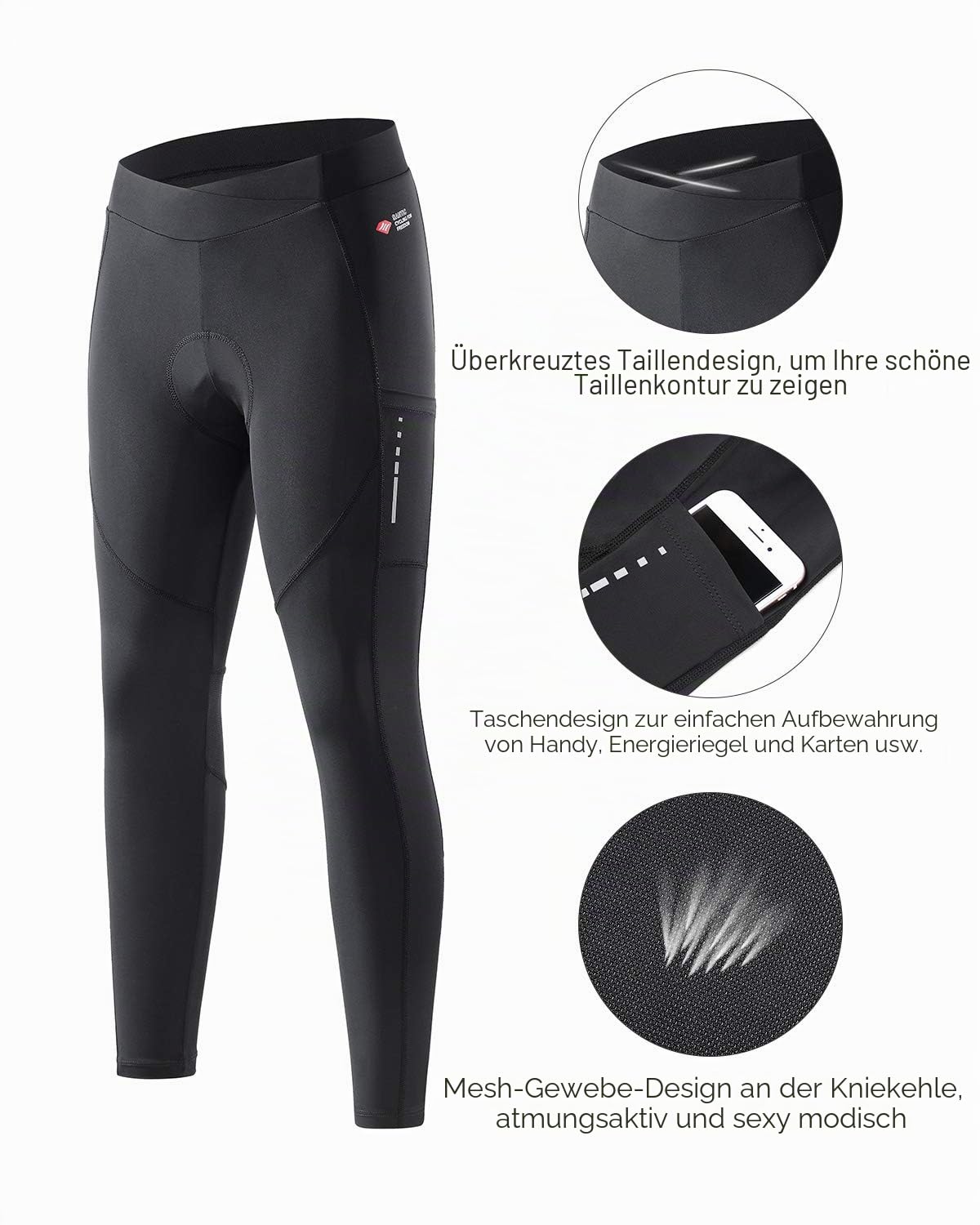 Santic Fahrradhose Damen Lang Gepolstert 7/8 Radlerhose Radsport Leggings Tights Lange Hosen Sitzpolster Elastische Schnell Trocknend Atmungsaktive