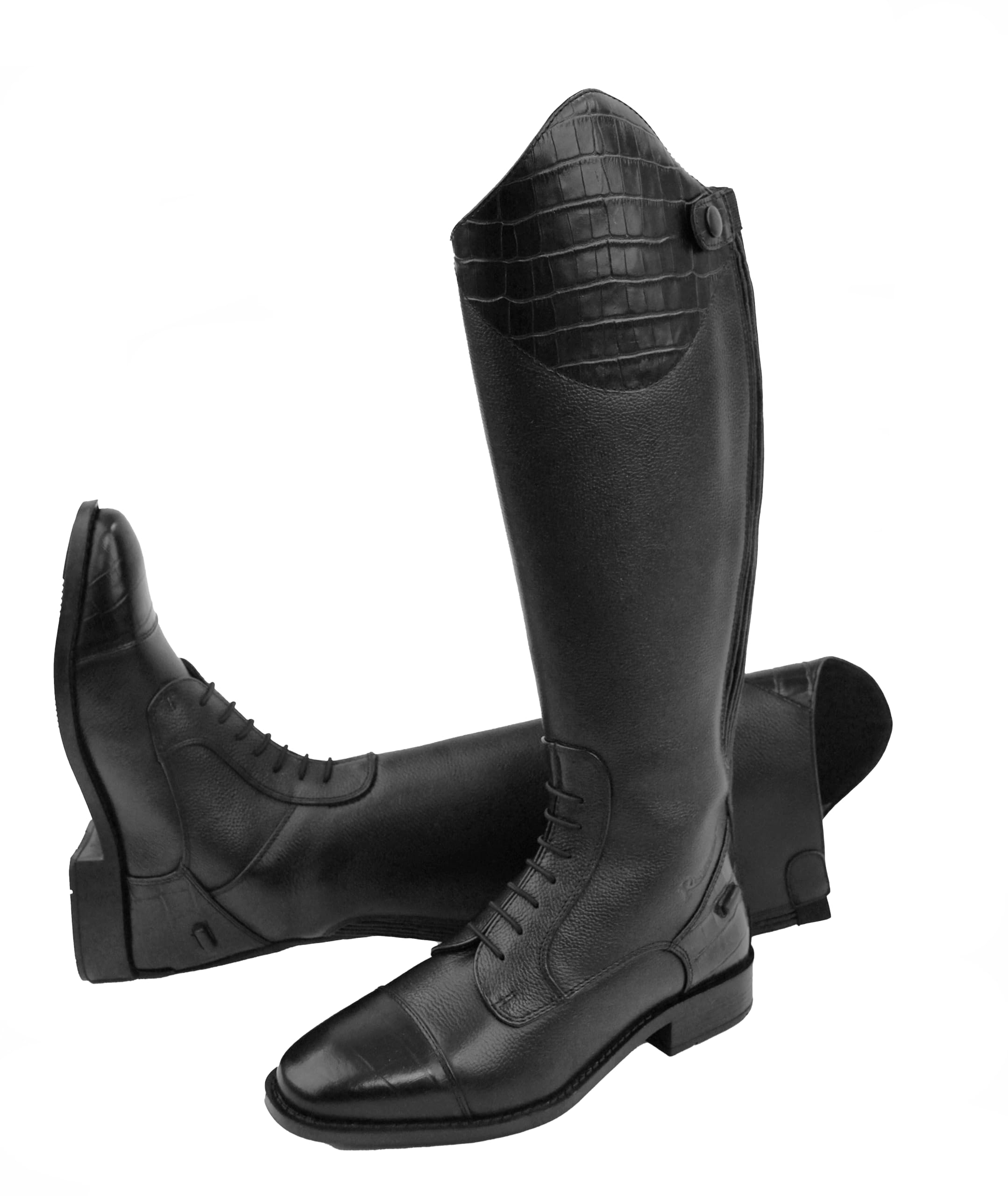 Botas de equitación largas de cuero De-Luxe en color negro talla 41 con pantorrilla extra corta 2
