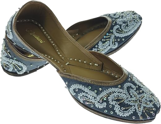 Fulkari Women Beads Flower Genuine Soft Leather Embroidered Jutis | Bite and Pinch Free Jutti | Punjabi Formal Juttis | Gi...