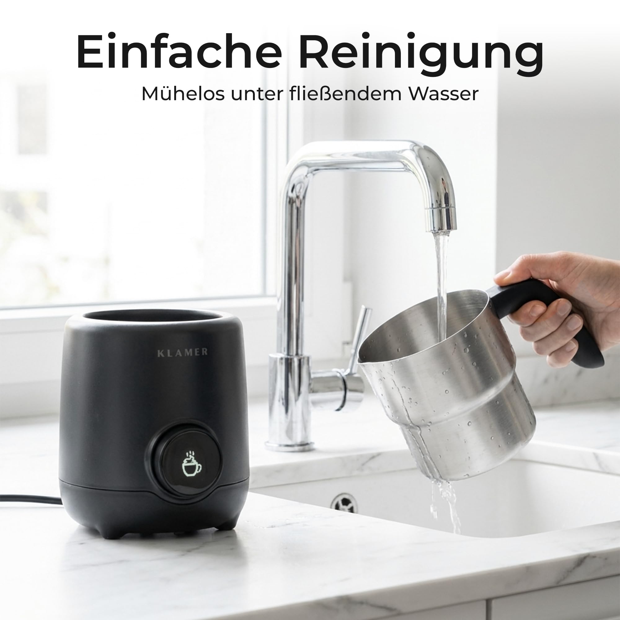 KLAMER Milchaufschäumer Elektrisch 550W, Milchschäumer mit Display & 7 Programmen: Aufschäumen Warm & Kalt, Heiße Schokolade, Hafermilch & Babymilch, Edelstahl 400 ml