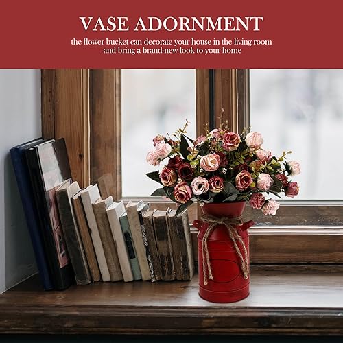 Miniatura 3 de Jarrones de metal rústico con cuerda, estilo rústico, estilo retro, para decoración de bodas, fiestas, casa de campo, color rojo