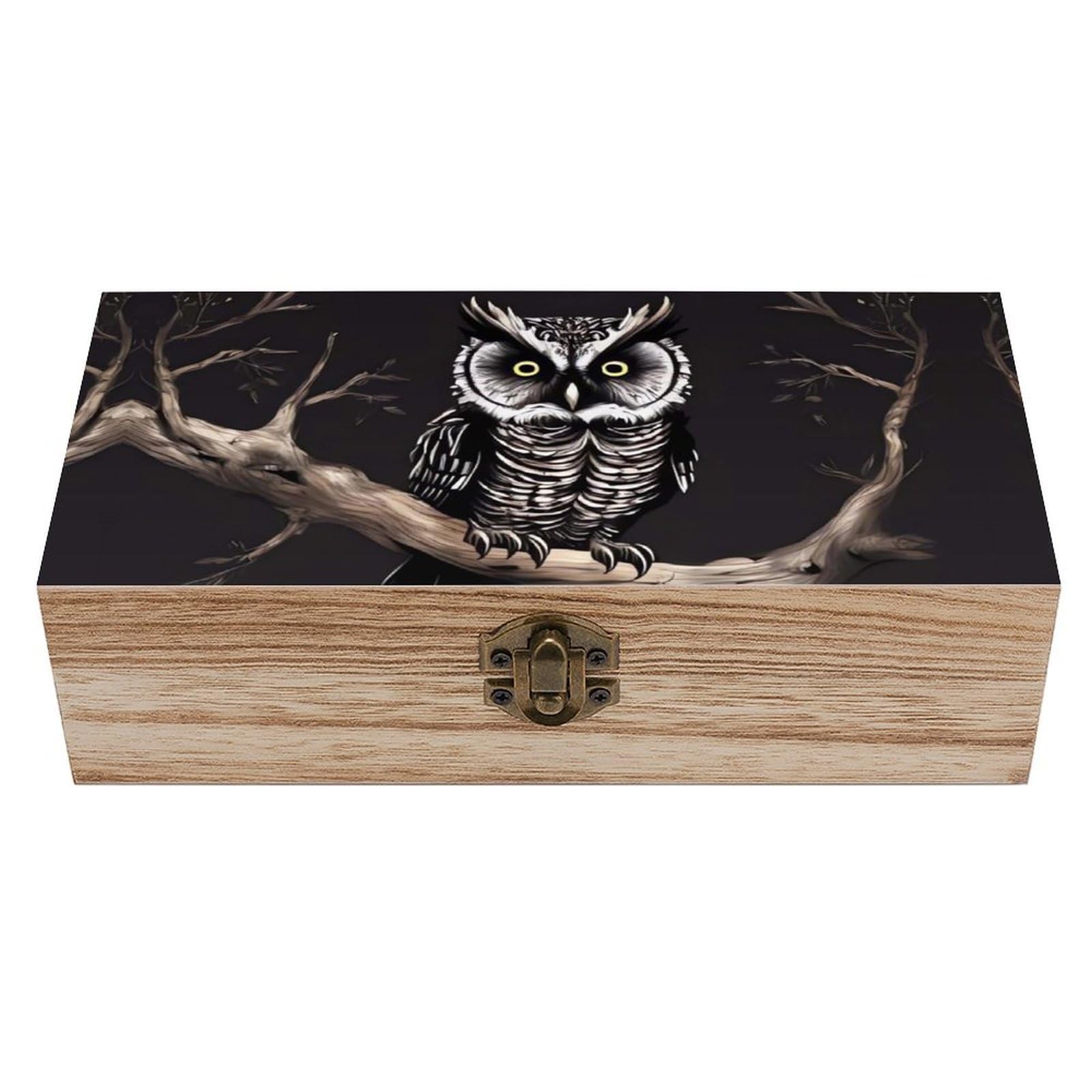LZQPOEAS Late Night Owl Wooden Storage Box Small Decorative Box with Hinged Lid Handmade Elegant Keepsake Storage Box for Jewelry, Photos, Trinkets, Letter Gifts, Small Heirlooms