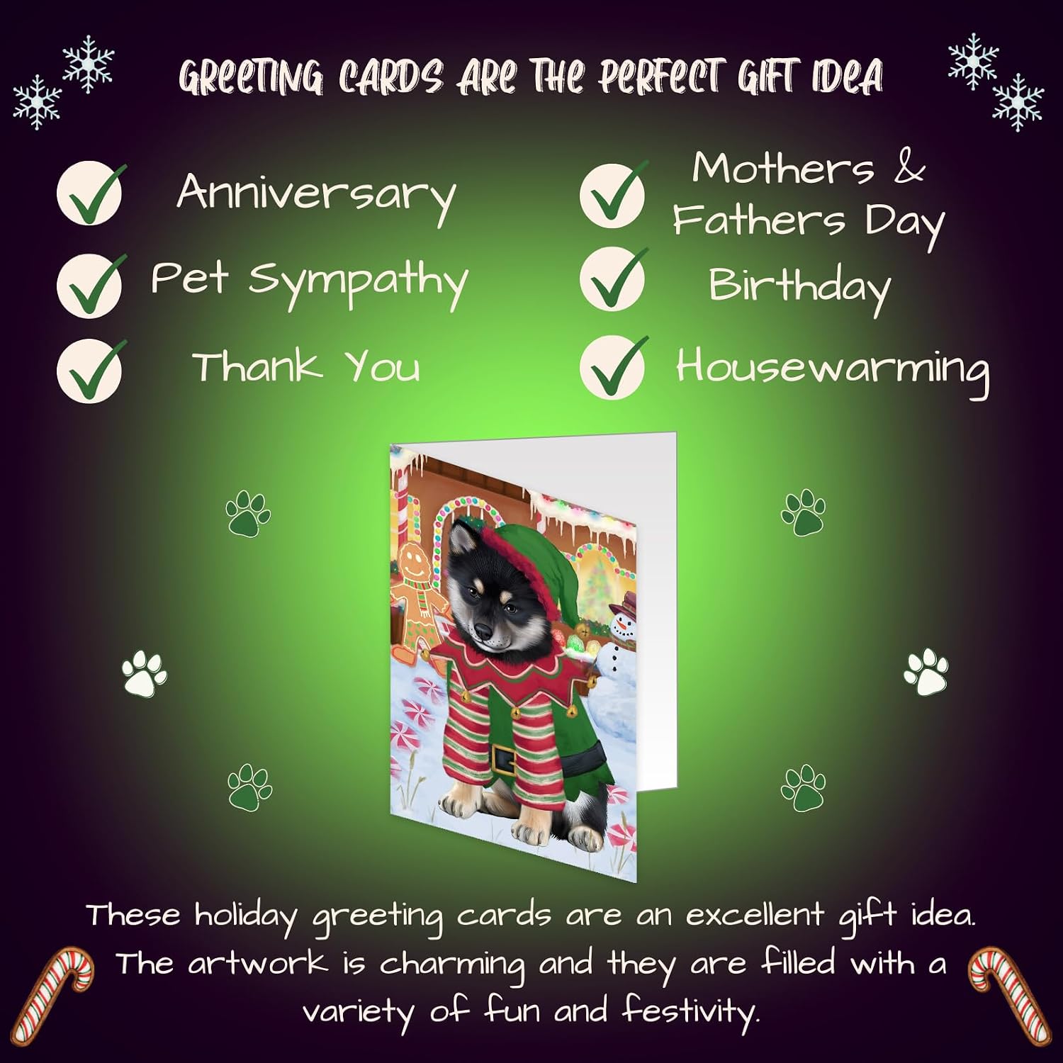Christmas Gingerbread House Candyfest Shiba Inu Dog Greeting Cards - Adorable Pets Invitation Cards with Envelopes - Pet Artwork Christmas Greeting Cards GCD71210 (10 Greeting Cards)