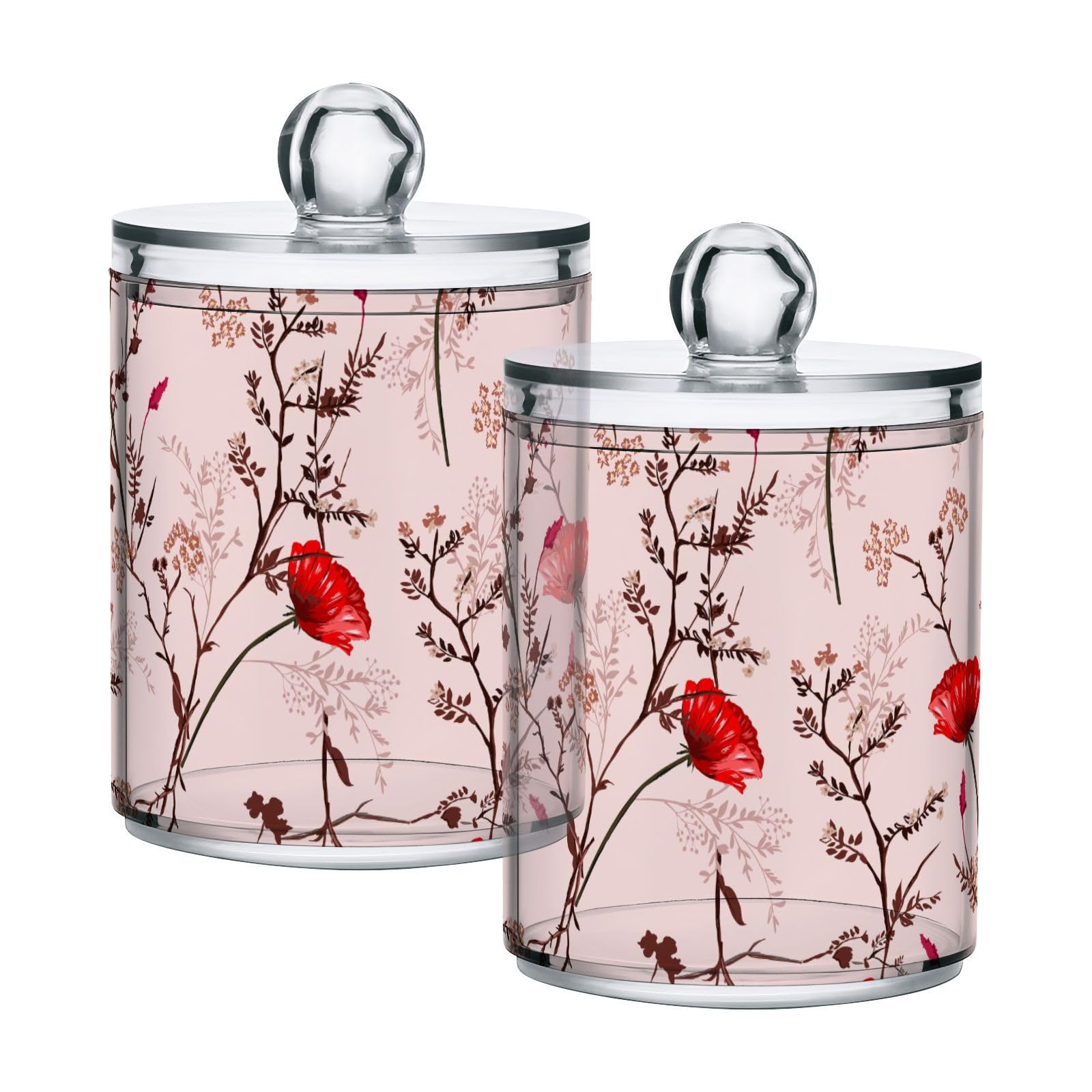 Vintage-red-poppys-flowers Restroom Bathroom Organizers with Lid Qtip Holder Dispenser Apothecary Jars Cotton Balls Pads Swabs Holder Jar 4