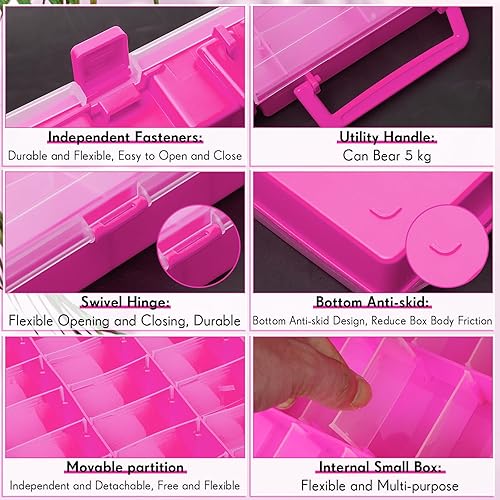 Miniatura 3 de Juexica Paquete de 2 cajas organizadoras de plástico transparente de 48 rejillas con divisores extraíbles, caja de coleccionista de juguetes,