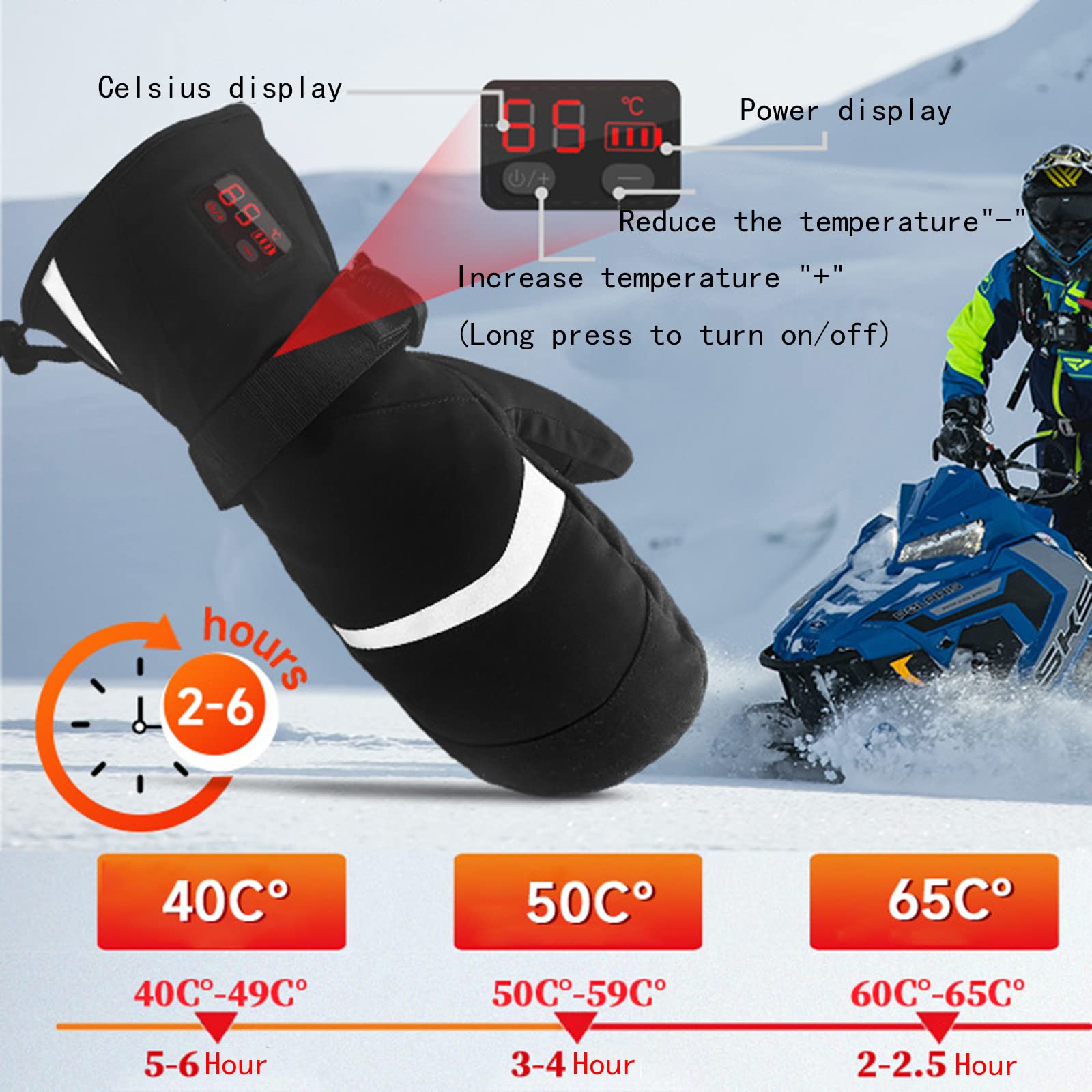 CHEWYNP Podgrzewane rękawice motocyklowe 7,4 V 2200 mAh ogrzewane rękawice - elektryczne podgrzewane rękawice narciarskie dla mężczyzn i kobiet, akumulator rękawice motocyklowe, rękawice termiczne z palcem z ekranem dotykowym, M