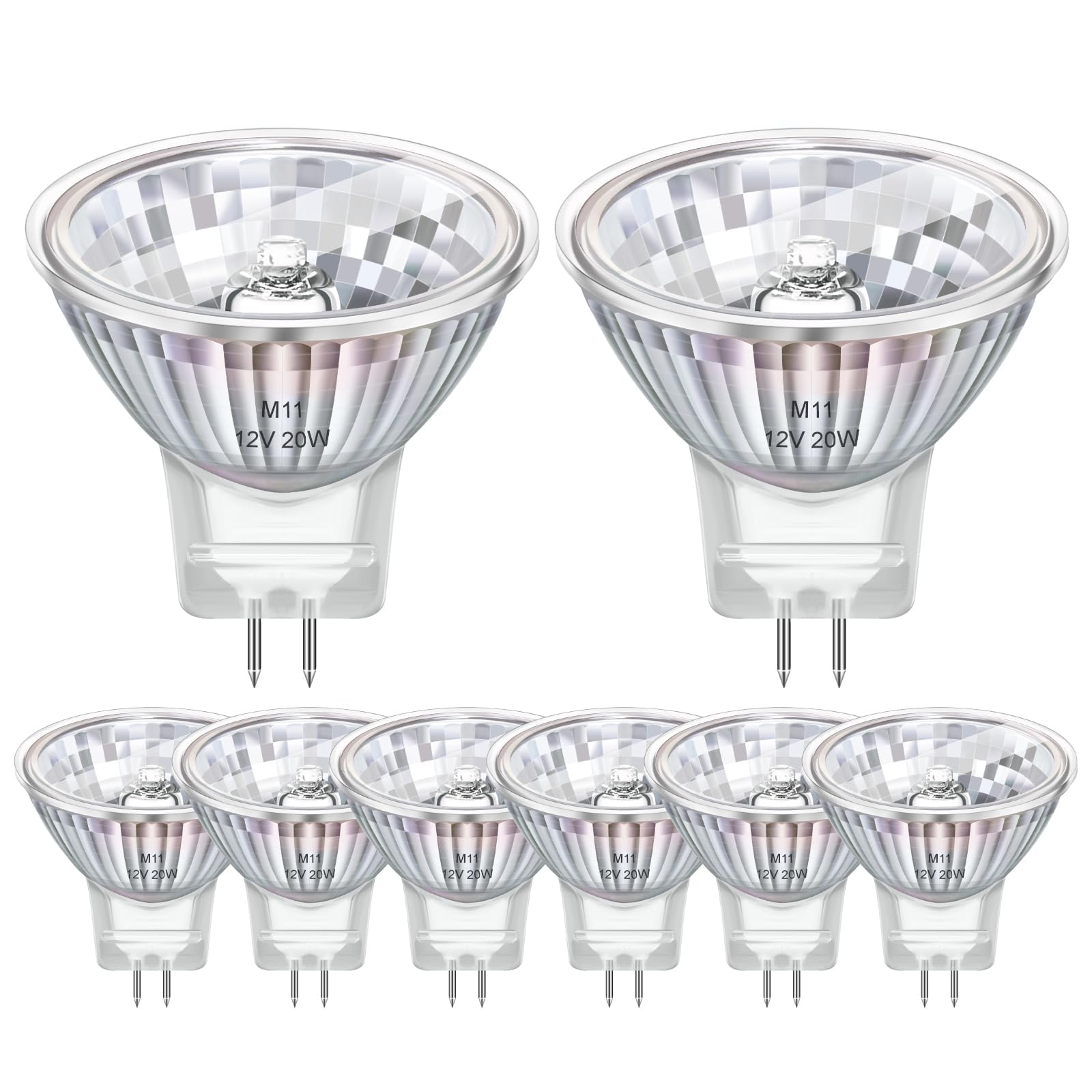 Confezione da 8 Lampadina Alogena 12v 20w Gu4 mr11, Faretto Alogeno GU4 2800k Bianco Caldo Dimmable, per la Casa, Paesaggio, Incasso, Illuminazione a Binario