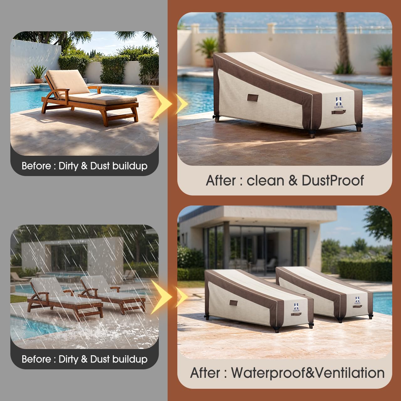 Funda para silla de salón, fundas resistentes para tumbonas para exteriores, impermeables, fundas para muebles de exterior para muebles de patio que se adapta hasta 70 pulgadas de largo x 32 6