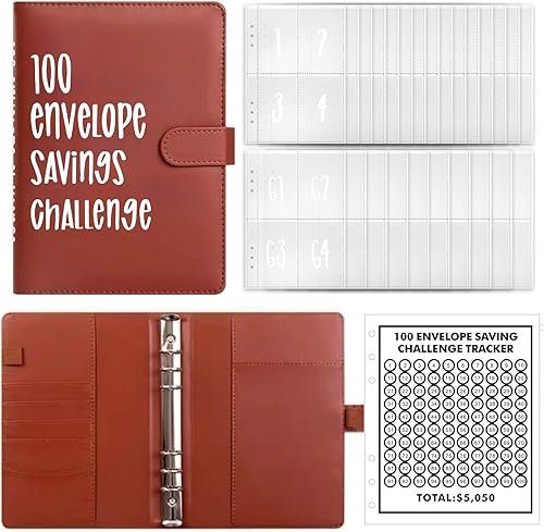 Miniatura 16 de Carpeta de desafío de 100 sobres Una manera fácil y divertida de ahorrar $5,050, carpeta de desafíos de ahorro, carpeta de presupuesto con sobres