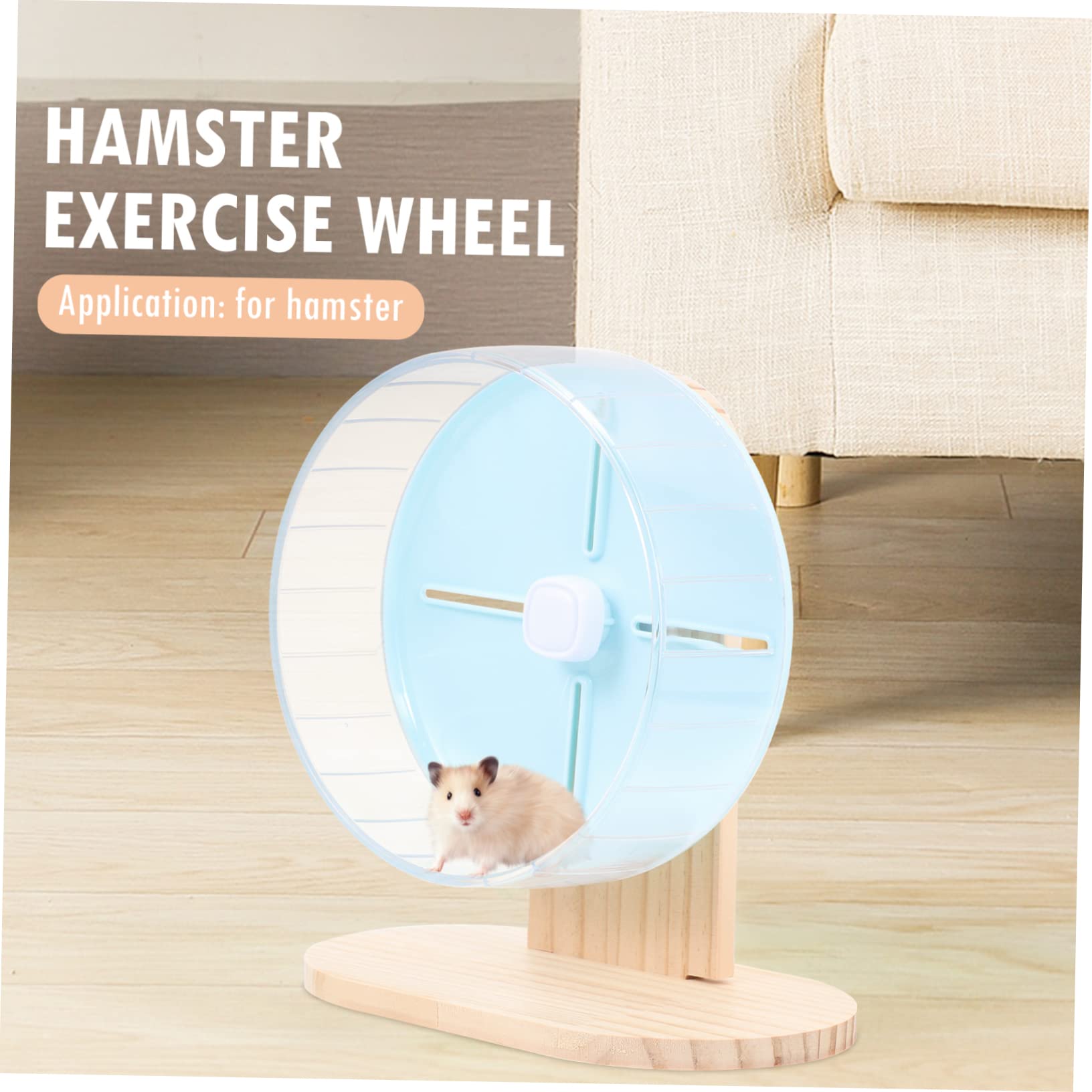 TOYANDONA Rueda Silenciosa para Hámster con Soporte de Madera Accesorio para Jaula de Roedores Pequeños Rueda de Ejercicio Transparente y Duradera para Chinchillas y Jerbos Color Azul