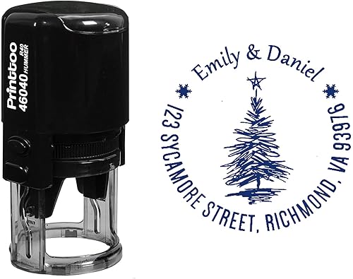 Miniatura 8 de Printtoo Sello de goma autoentintado con dirección de retorno redonda personalizada, para árbol de Navidad, color rojo