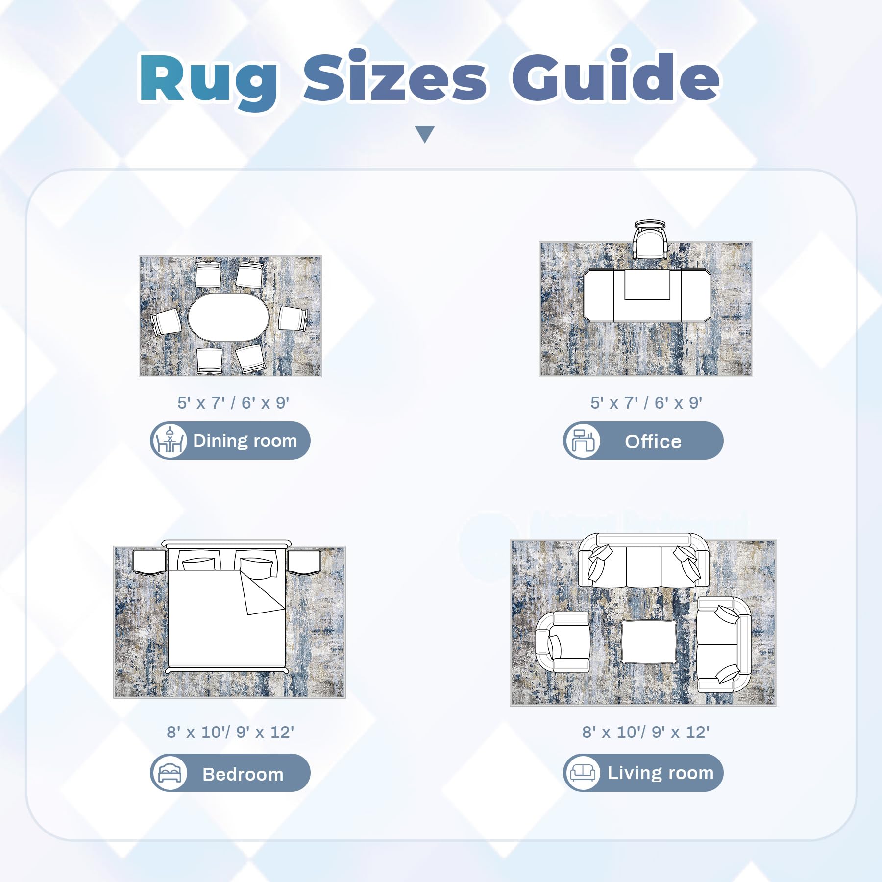 Area Rugs 8x10 for Living Room: Washable Rug Modern Abstract Neutral Soft Non-Slip Low-Pile Indoor Large Carpet for Bedroom Dining Room Playroom Home Office (Blue Grey Brown, 8'x10')