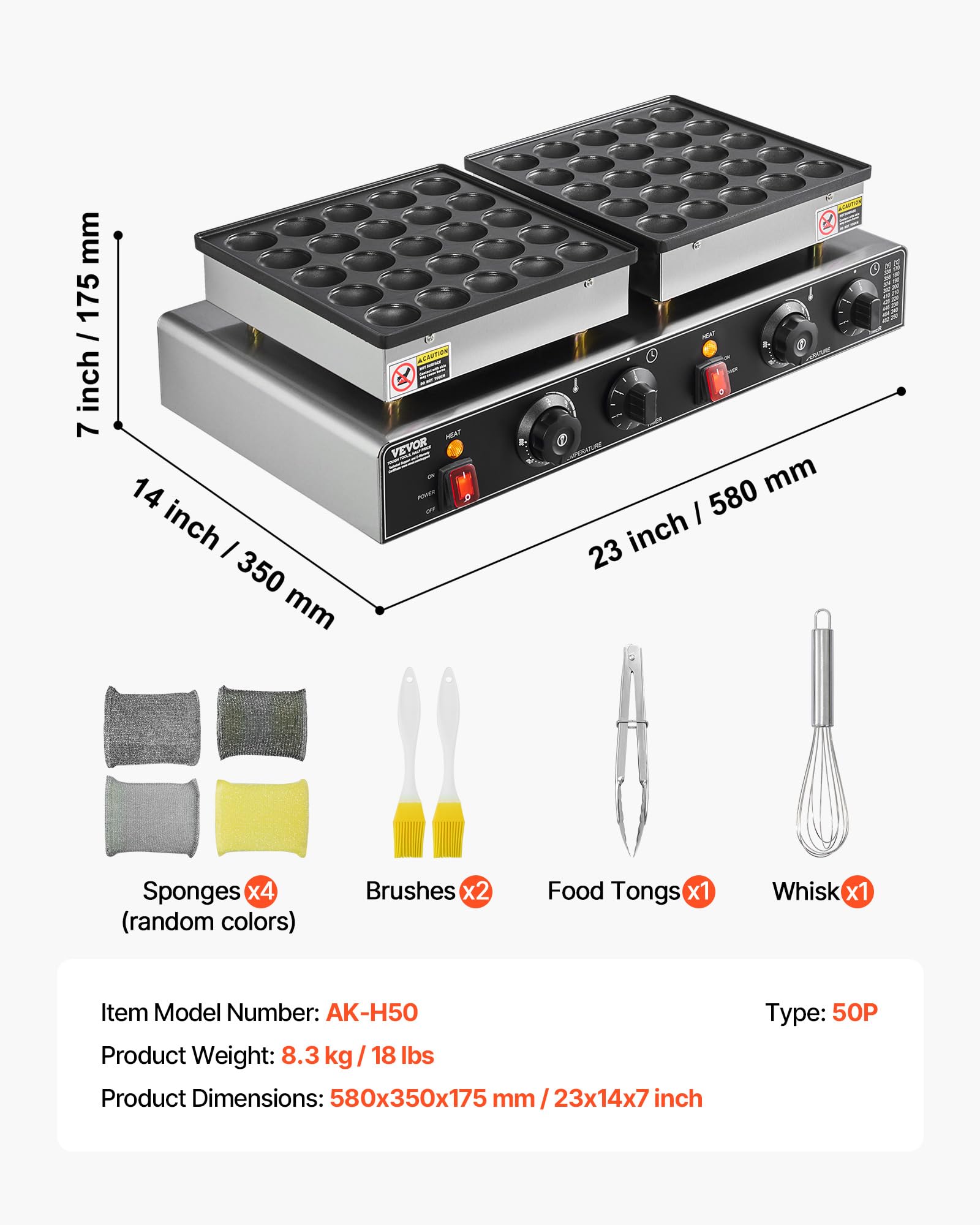 VEVOR Mini-crêpières hollandaises antiadhésives en acier inoxydable, 50 pcs, machine à crêpes Dorayaki électrique commerciale 1800 W, température et temps réglable, pour cuisine, restaurant, dessert
