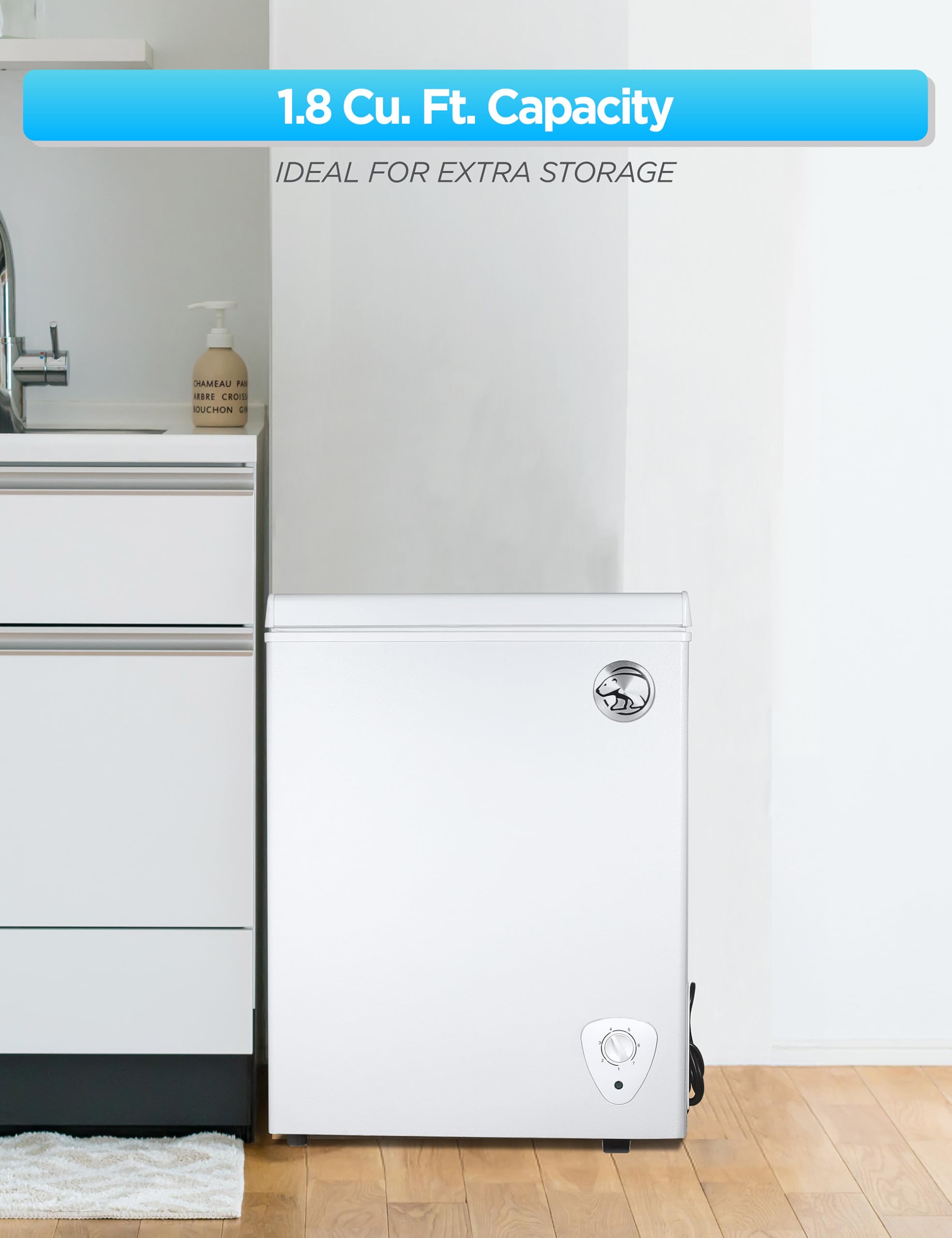 Commercial Cool 1.8 Cu. Ft. Compact Chest Freezer, Textured Finish, Deep Freezer for Frozen Food Storage, Removable Storage Basket, Mechanical Temperature Control, R600a Refrigerant, CCFW18, White on Fridge.com