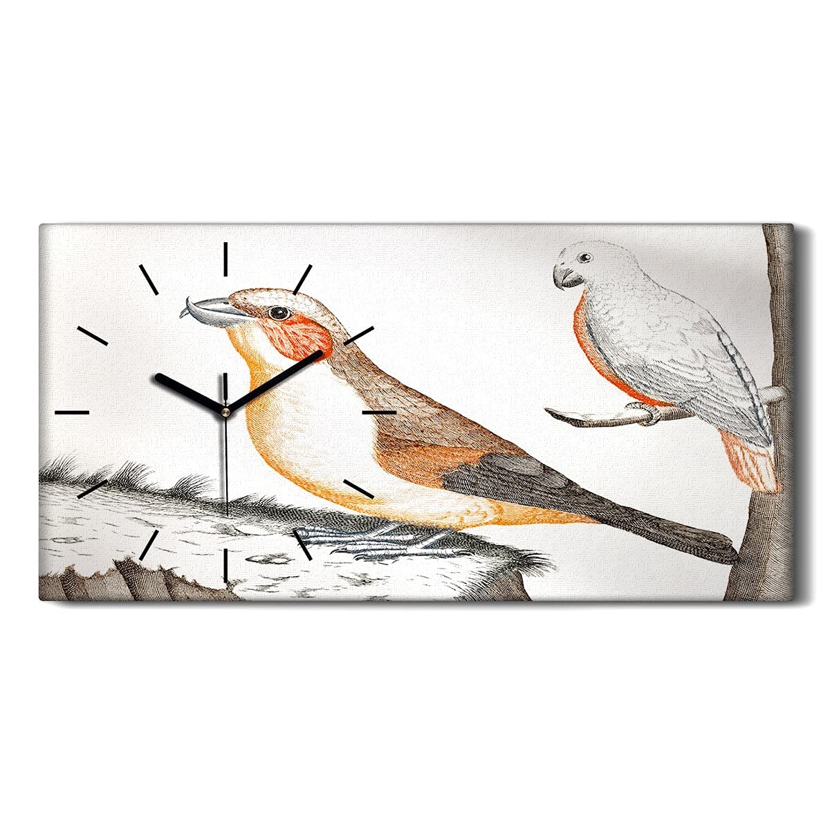 Horloge sur toile 60x30cm art mural moderne salon aiguilles noires tableau oiseau branche