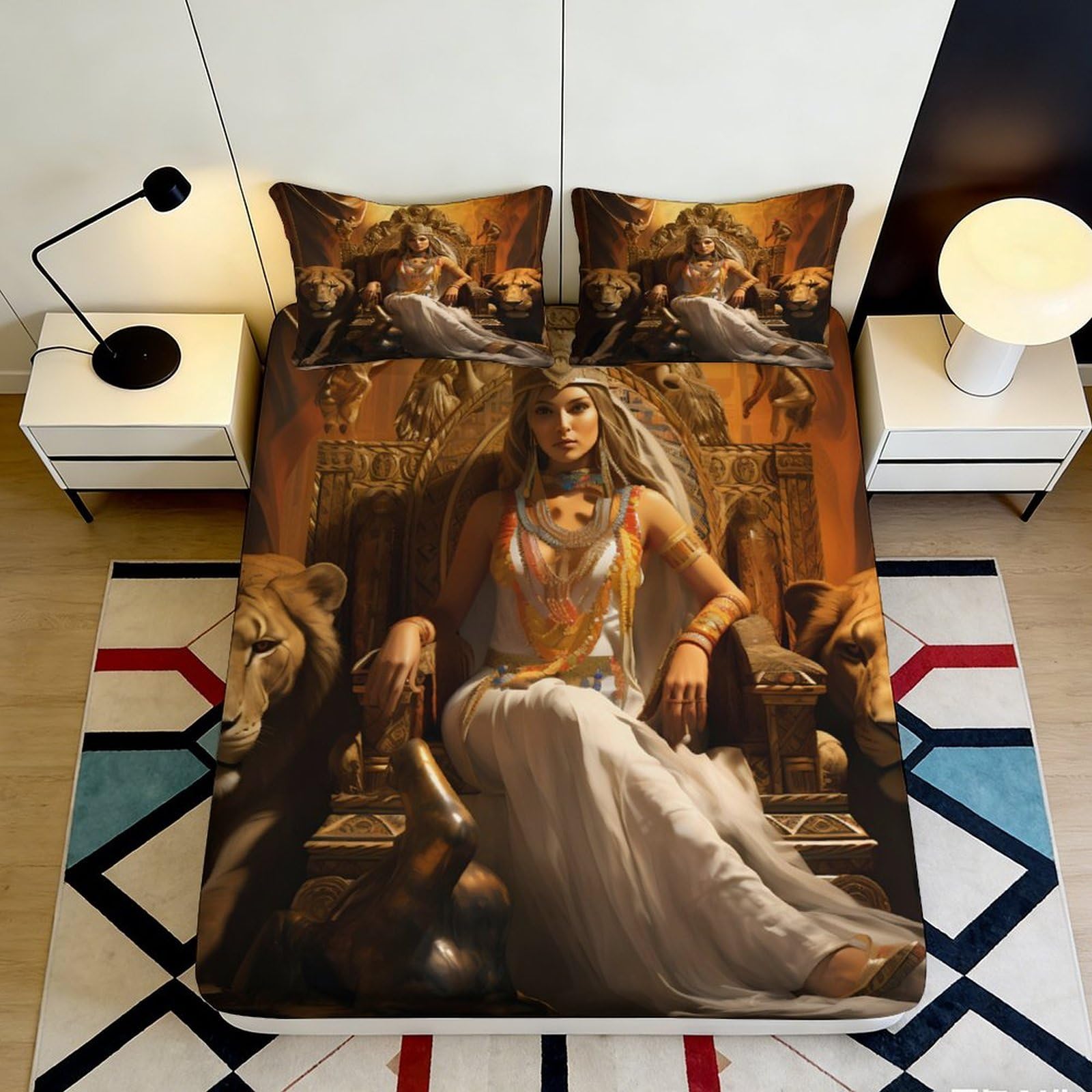 Pnayamiorkfel Style-5 3D Printed Egyptian Queen Fitted Sheet Microfiber Lion Throne Bed Cover For Bedroom Dorm Decor Mattress Protection 90X200x25cm