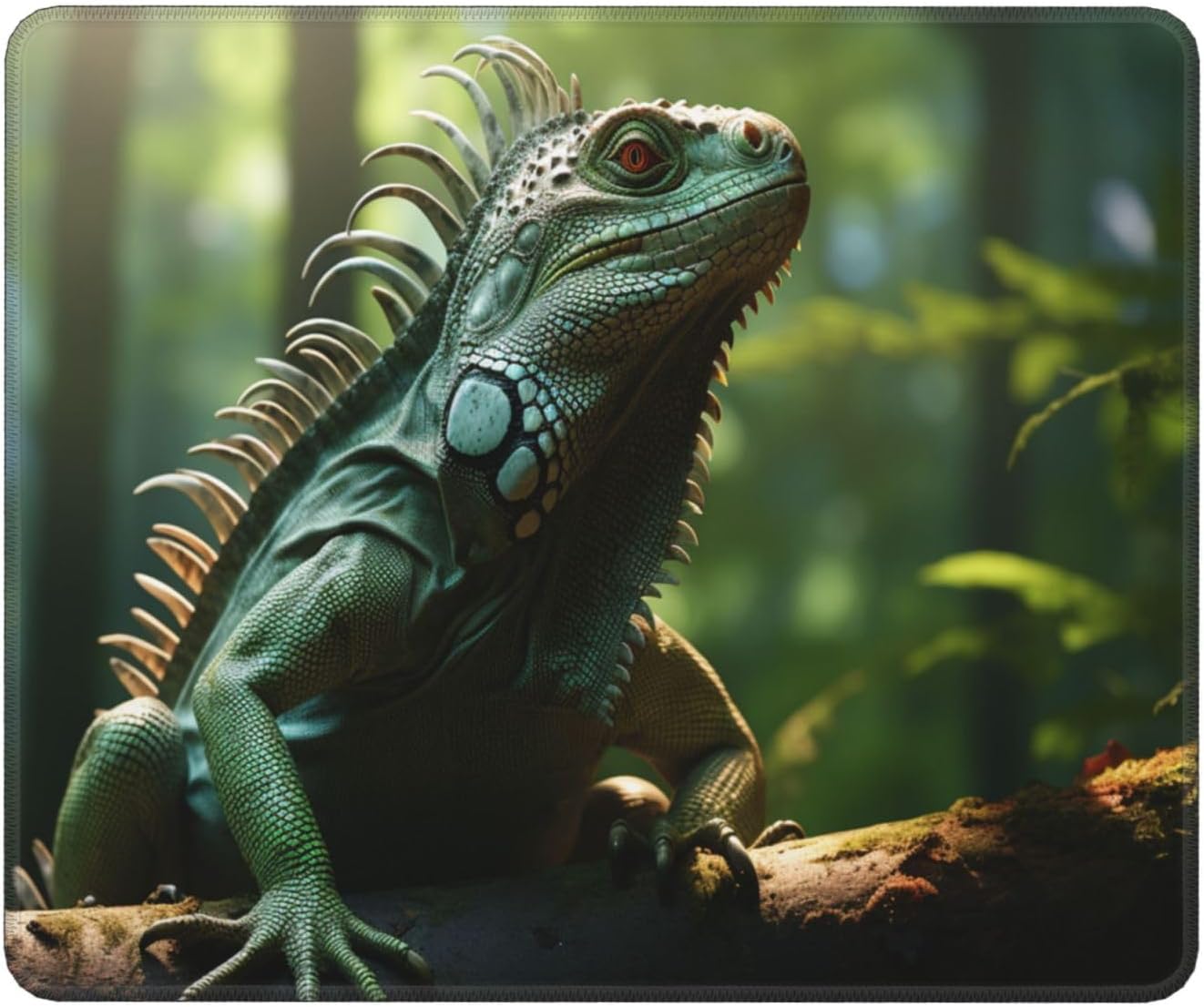 Focused Green Lizard Durable Desk Mouse Pads, Anti-Slip Eco-Friendly Design for Gaming and Office Use.