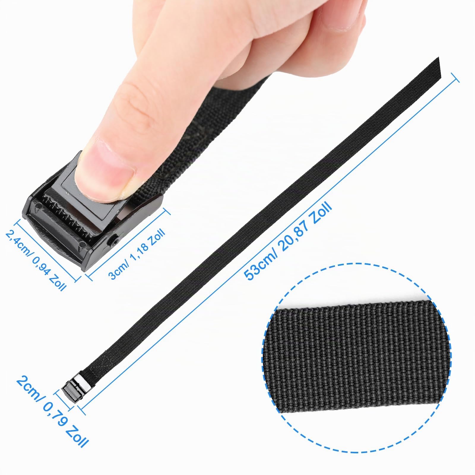 RIO Direct Lot de 10 Sangles d'arrimage Courtes de 50 cm pour Porte-vélos, avec Boucle de Serrage, Petites Sangles d'arrimage, pour vélo, Diable, Moto, Bagages