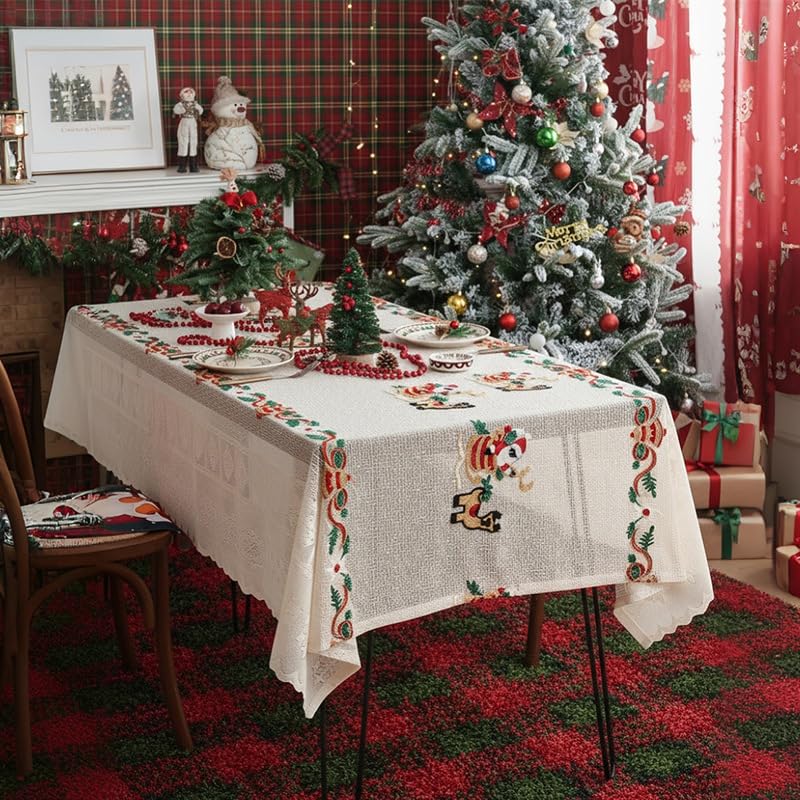 Rechteckig Weihnachtstischdecke,Weihnachtstag Stickerei Spitze...