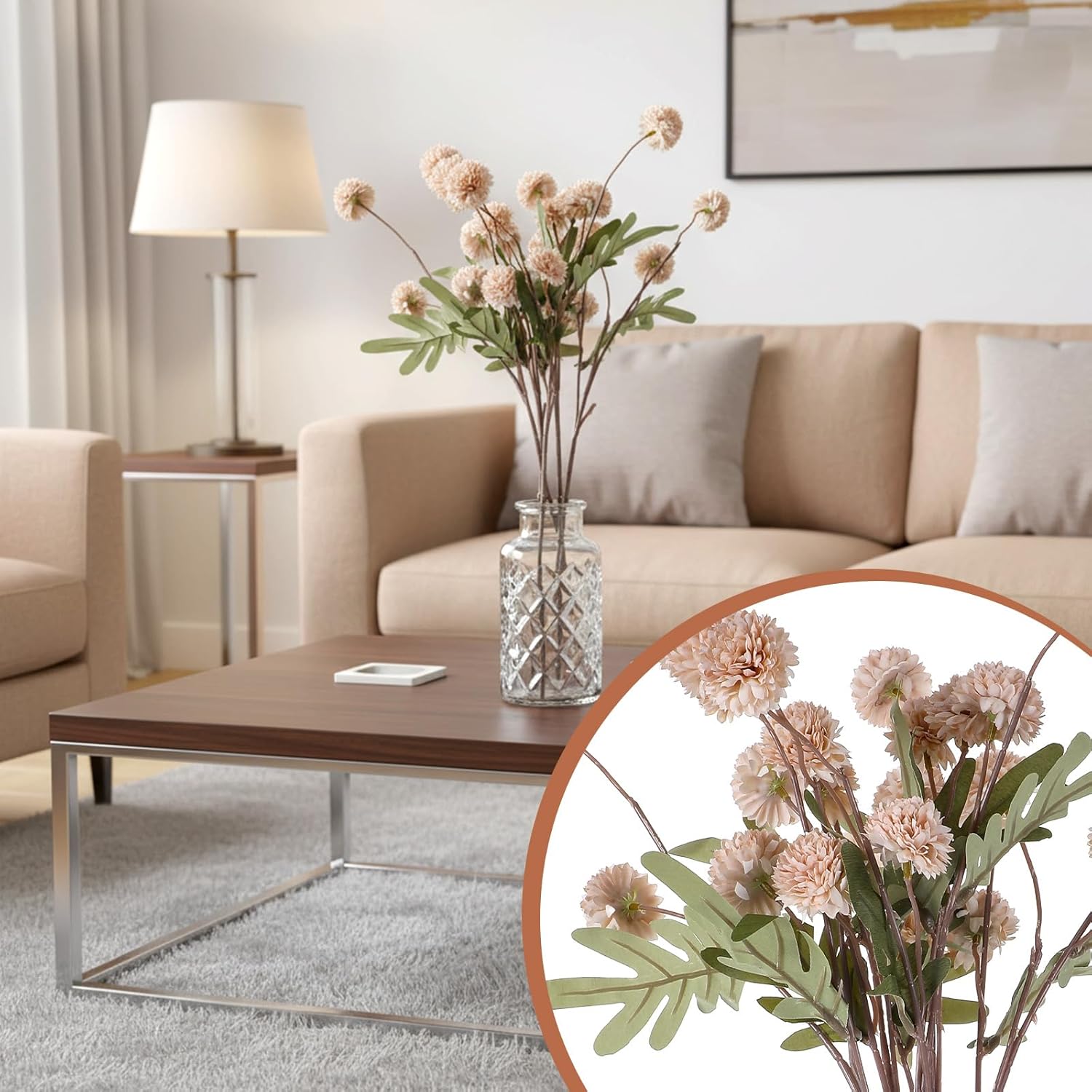 5pcs Beige Faux Silk Mums Artificial Flowers Bulk Fake Small Mini Chrysanthemums Stems Fake Wedding Flowers for DIY Wedding Bouquet Centerpieces Home Decor Beige Floral Arrangements - Image 6