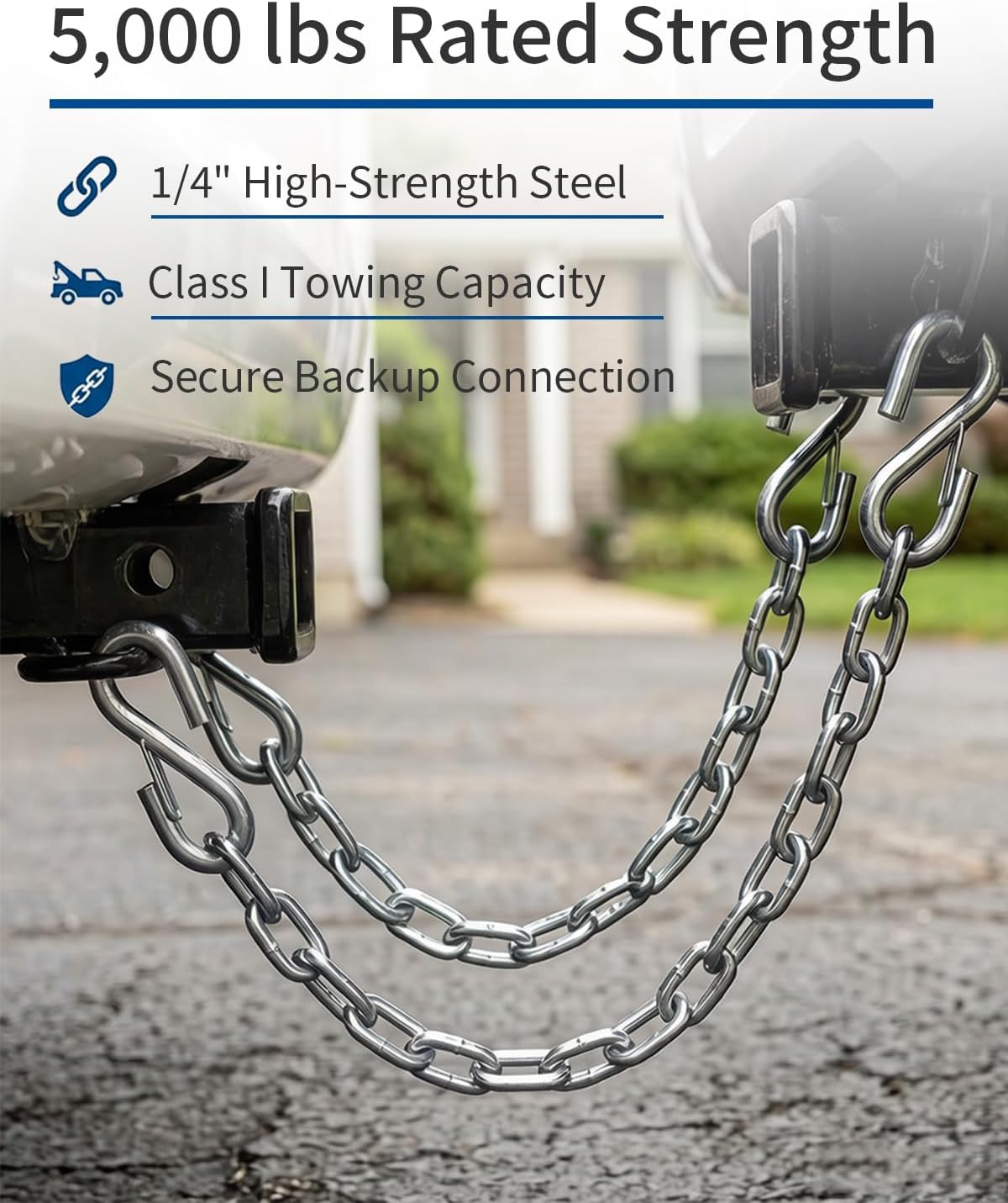 2 PCS 1/4" x 27" Trailer Safety Chain, Grade 30 Zinc-Plated Steel with Spring S-Hooks, 5000 lbs Capacity Class I, Heavy Duty Towing Security for Boat, RV & Utility Trailers