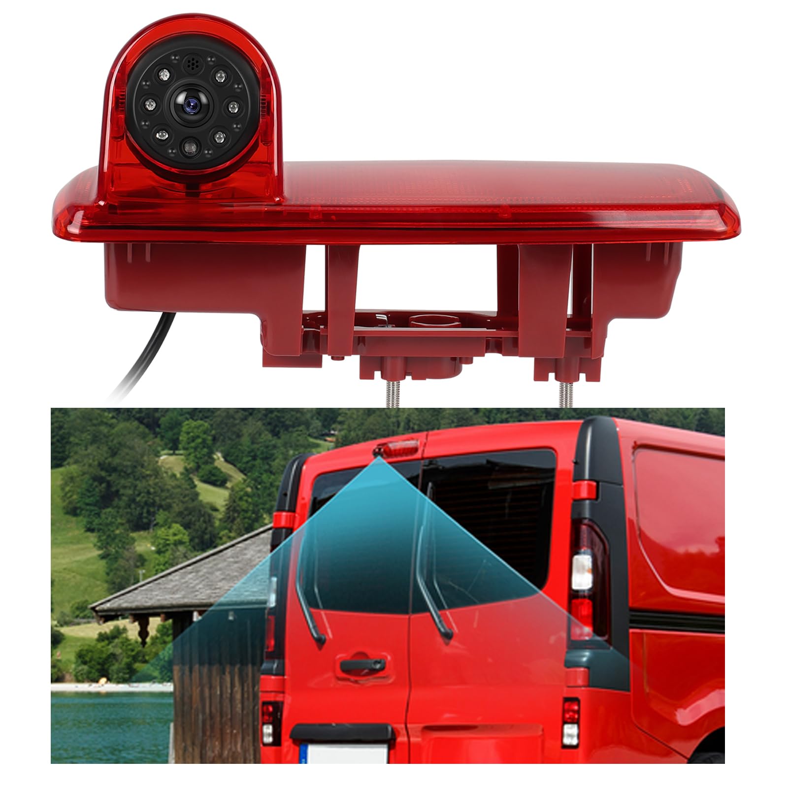 Hodozzy Caméra de Recul pour Renault trafic 2014/Opel Vivaro 2014,Caméra de Troisième Feu Stop de Voiture,Vision Nocturne IR, Etanche IP67,Angle Réglable,avec Ligne Inversée