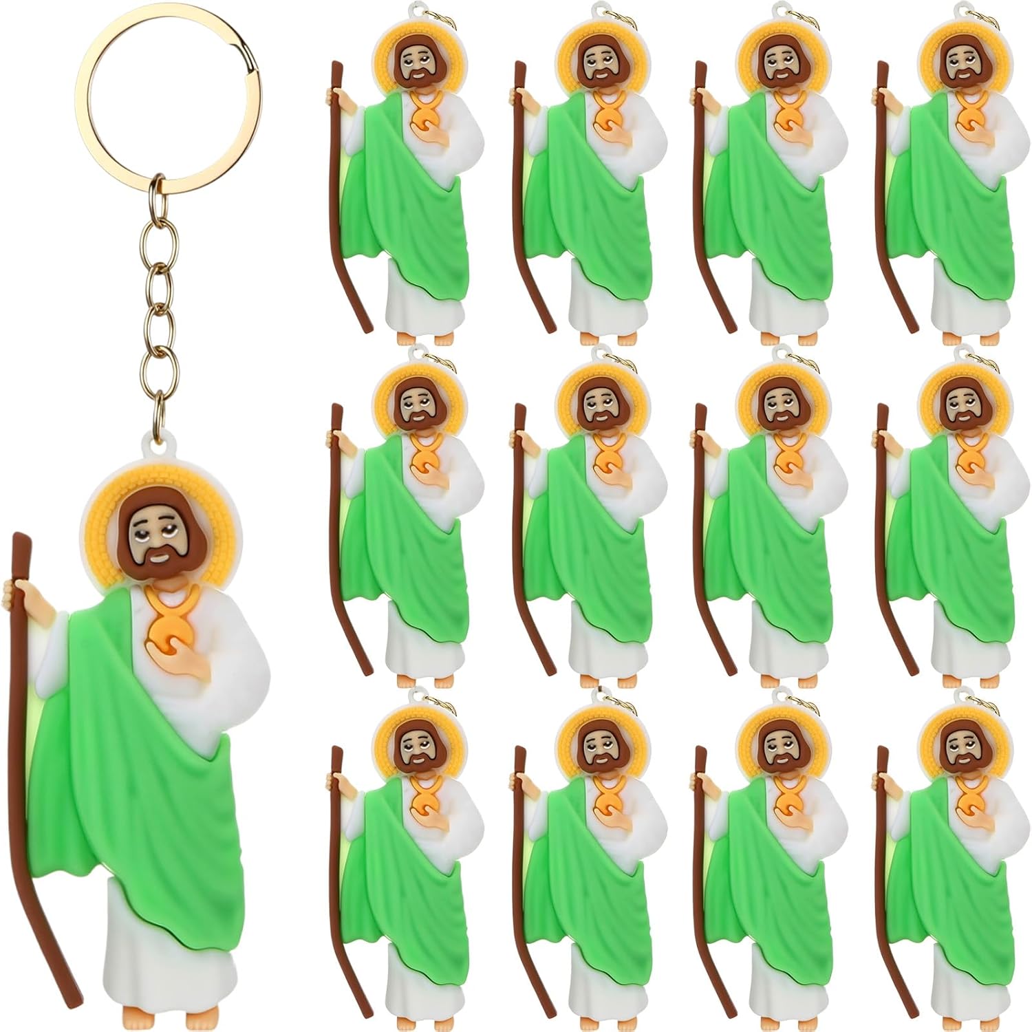 Chunful 12 Pcs Saint Jude Christian Keychain Baptism Favors Religious Keychain Catholic Christian Gift for Women Men Guests