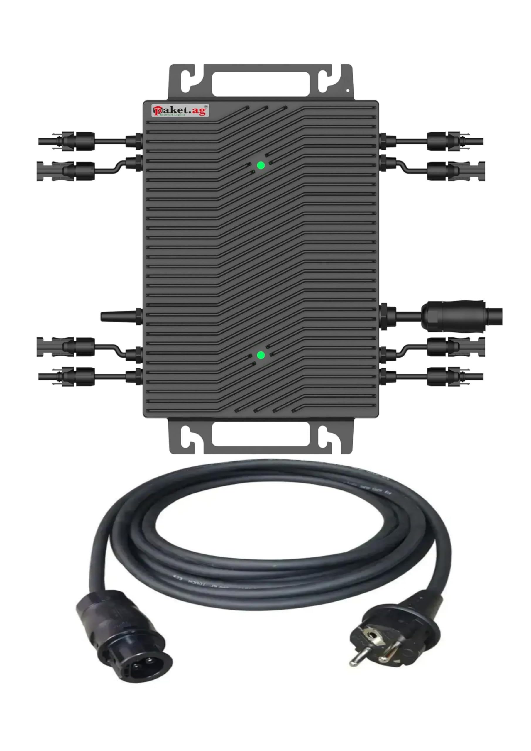 Mini Wechselrichter Paket.ag HSEU 2000D, 2000 W für Balkonkraftwerke. WiFi, APP, Drosselbar, Schuko Kabel 5m. 12 Jahre Garantie. 1500 Stunden unter Wasser getestet.