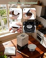 Vista 8 de Grasseed Cápsula Vertuo recargable, kit de cápsulas Vertuo de acero inoxidable reutilizable con 100 tapas de aluminio, cuchara, cepillo, preparación