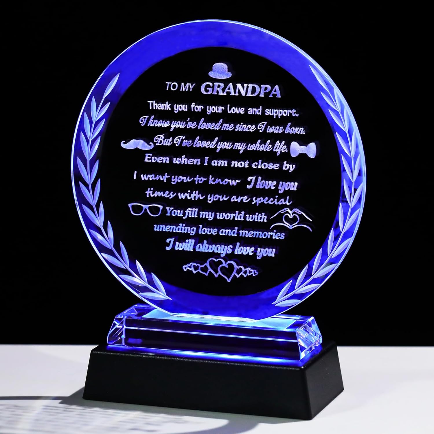 Romantic Gifts for Husband from Wife Crystal Plaque to My Husband with LED Light Base Best Husband Ever Gifts for Birthday Valentine's Day Christmas Anniversary