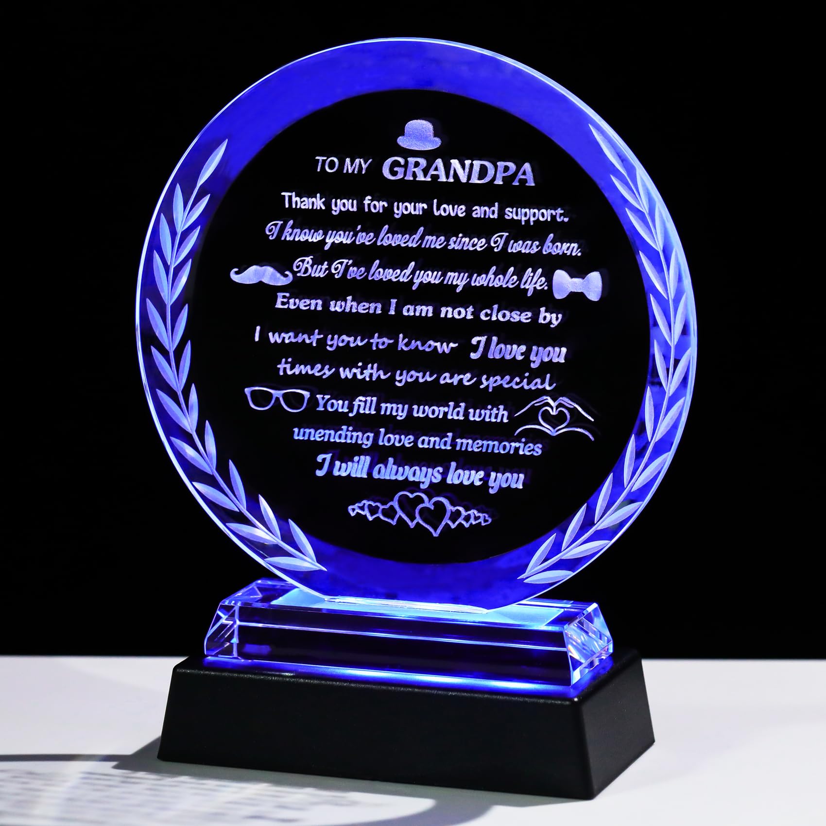 Cool Birthday Gifts for Grandpa Glass Presents to My Grandpa with LED Light Base Best Grandpa Gifts for Birthday Christmas Father's Day