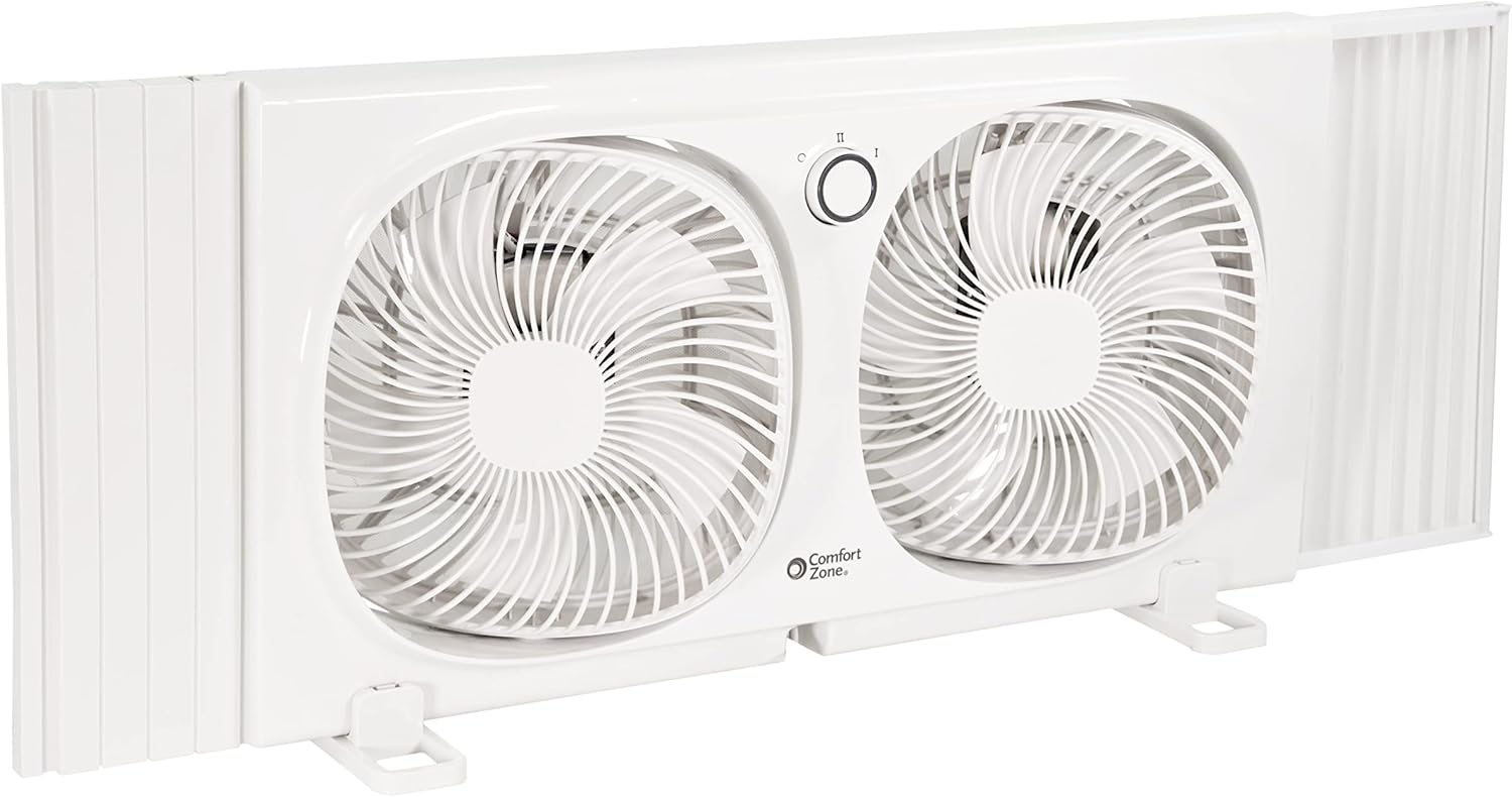 Comfort Zone 9-Inch Twin Window Fan with 2-Speed Independent 180° Rotating Fan Heads
