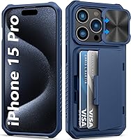 Vista 19 de Funda para iPhone 16 Pro Max con tarjetero (4-5 tarjetas), funda deslizante para cámara y protección de grado militar, a prueba de golpes, Azul