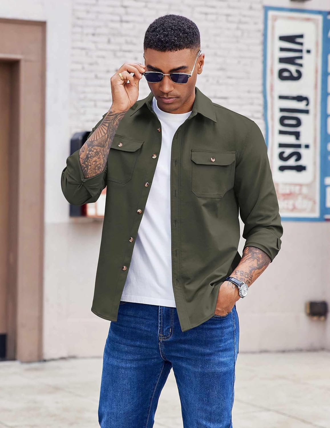 COOFANDY Men's Long Sleeve Button Up Shirt Jacket with Flap Pockets - Image 2