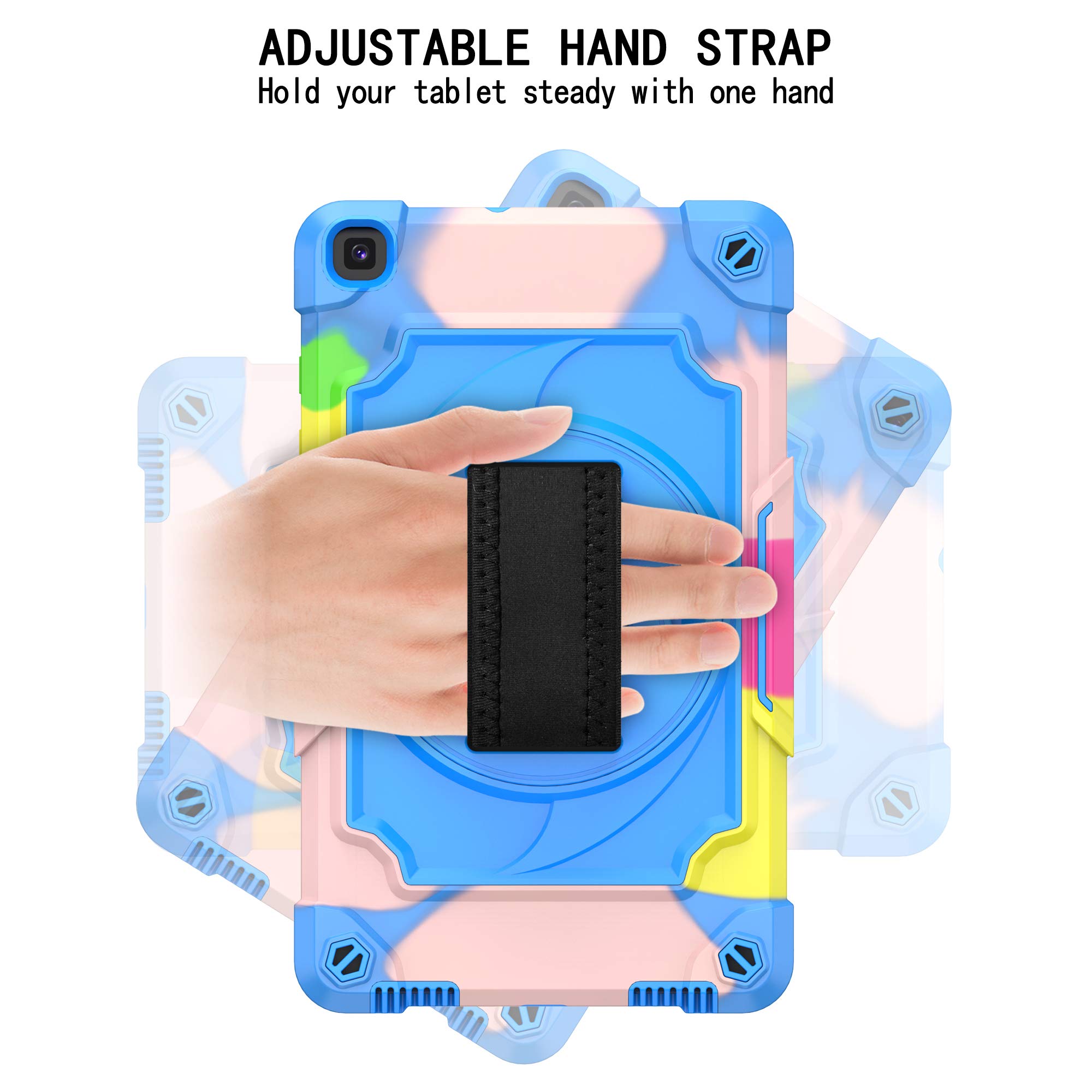 Funda para Galaxy Tab A 8.0 2019 SM-T290/T295, Carcasa Resistente Silicona con Bandolera, Soporte, Correa de Mano para 8.0 Pulgadas Galaxy Tab A 8.0" 2019, Camuflaje/Azul