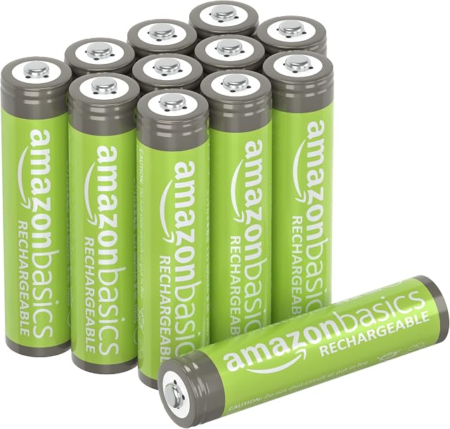 Amazon Basics AAA Rechargeable Batteries, Pre-charged - Pack of 12 (Appearance may vary)