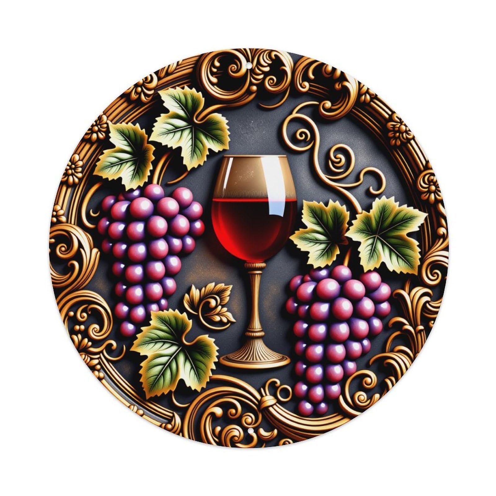 Grapes Wine Leaves Ornate Metal Tin Sign Vintage Garden Bedroom Cafe Bar Man Cave Home Wall Decor Metal Poster 8x8 inches