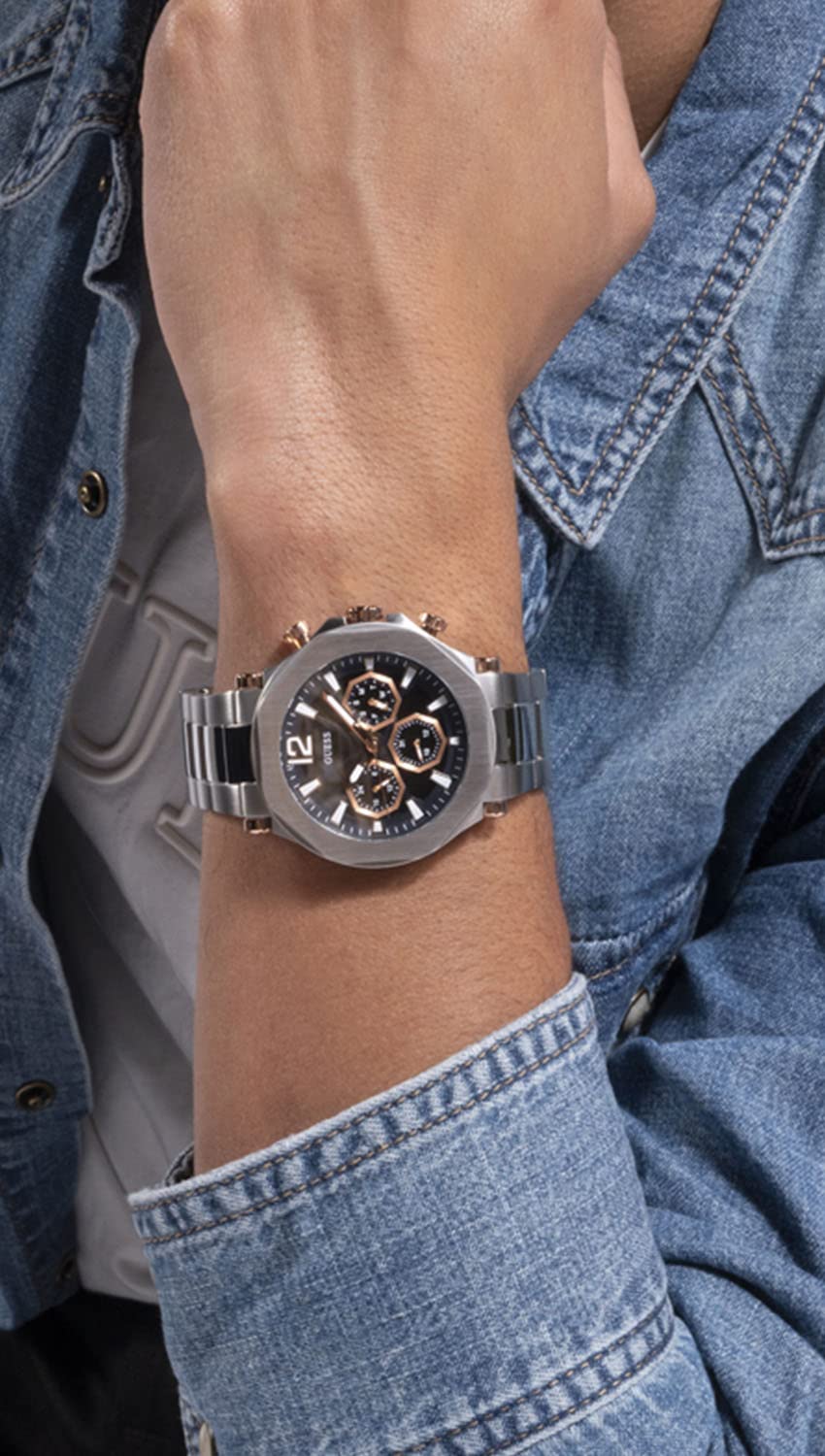 Guess US - Reloj multifunción para hombre en tono plateado