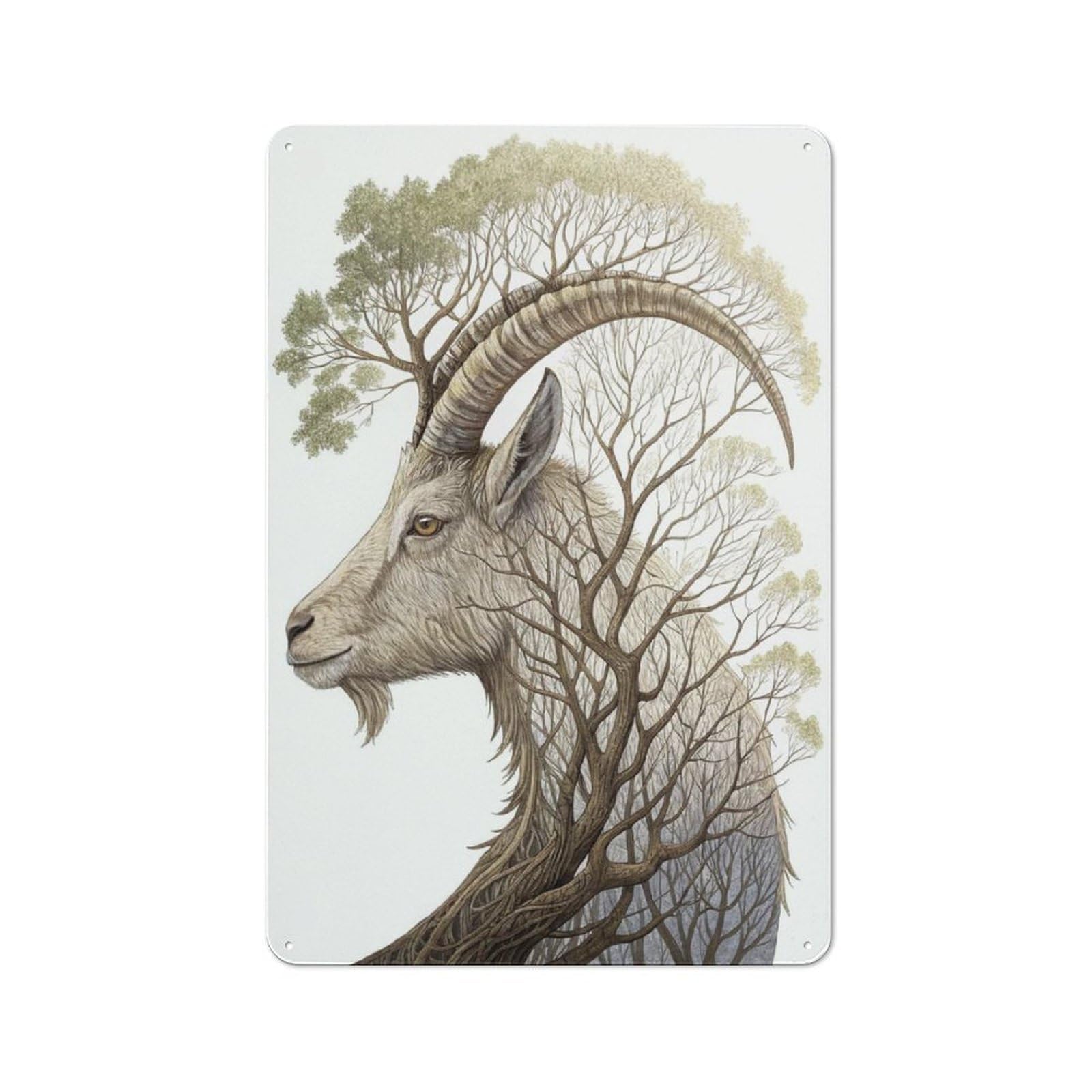 Junmoney Style-17 Tin Sign 30X20cm With Goat And Tree Symbiosis For Garage Wall, Retro-Style Decor, For Room Styling Across Garages And Workshops